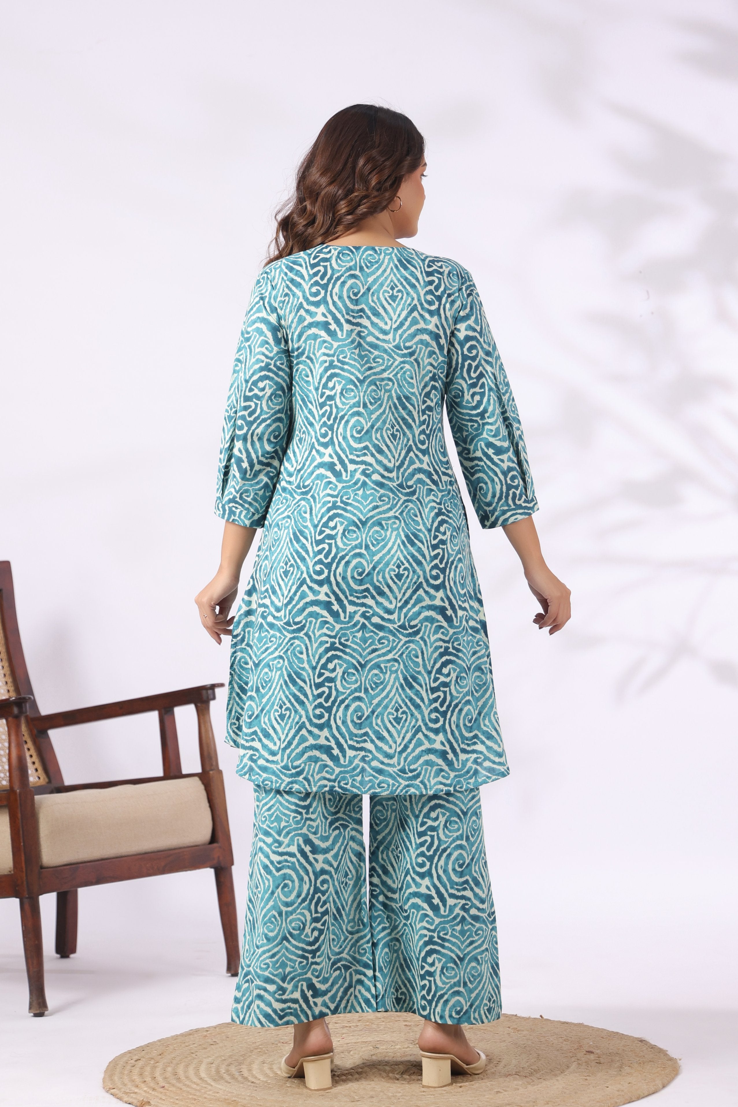 Teal Ocean Swirl Cotton Maternity - Nursing Co-ord Set