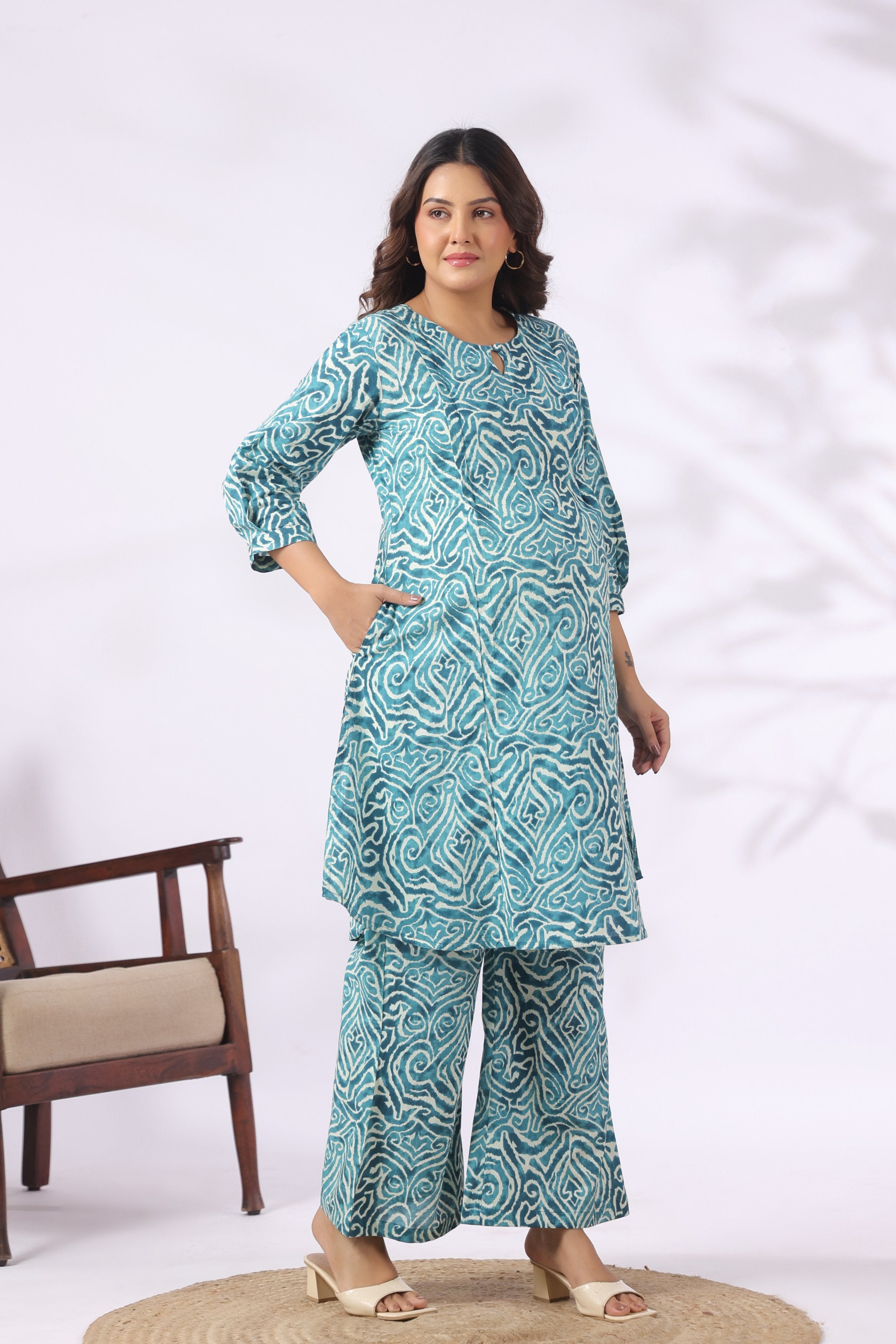 Teal Ocean Swirl Cotton Maternity - Nursing Co-ord Set