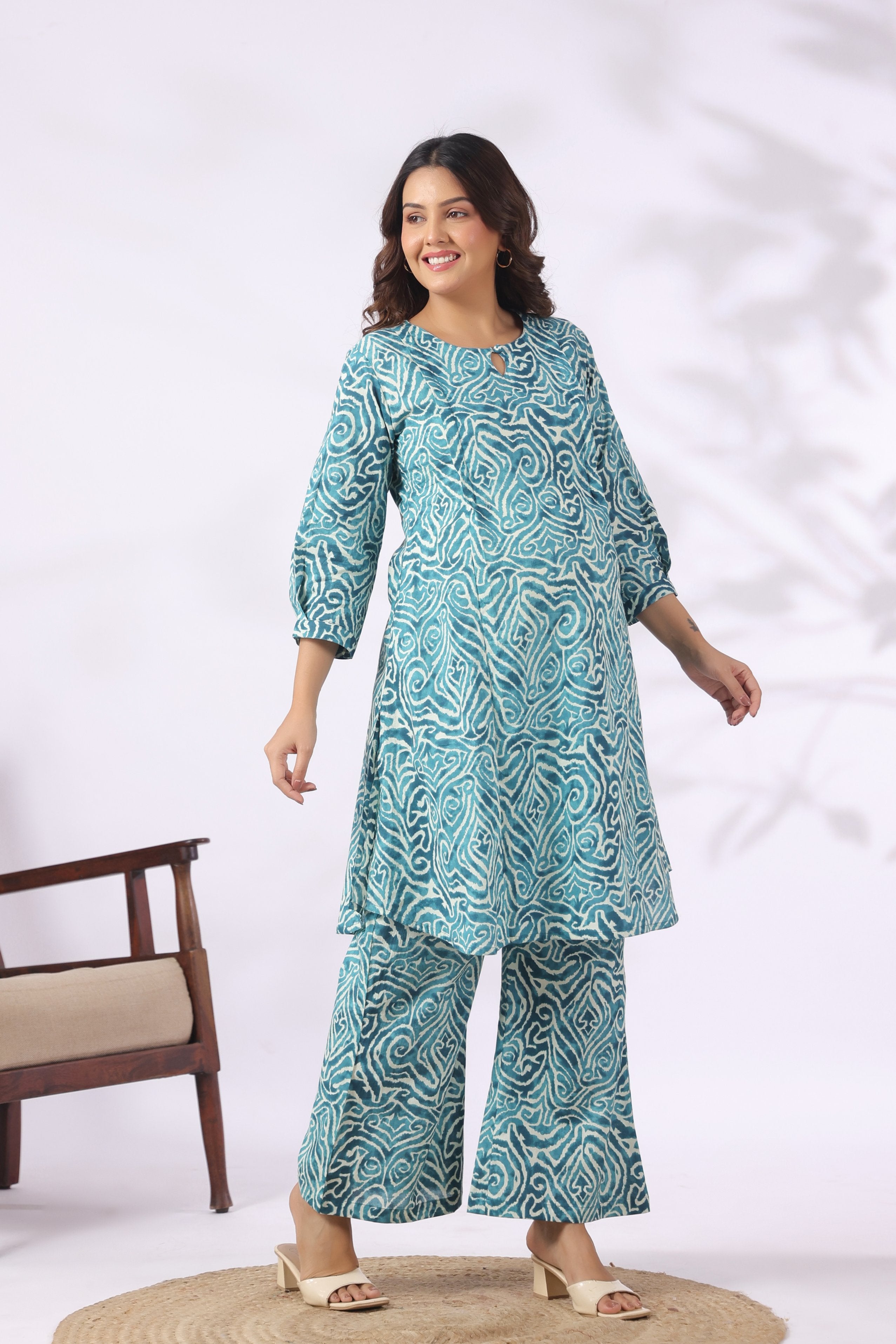 Teal Ocean Swirl Cotton Maternity - Nursing Co-ord Set