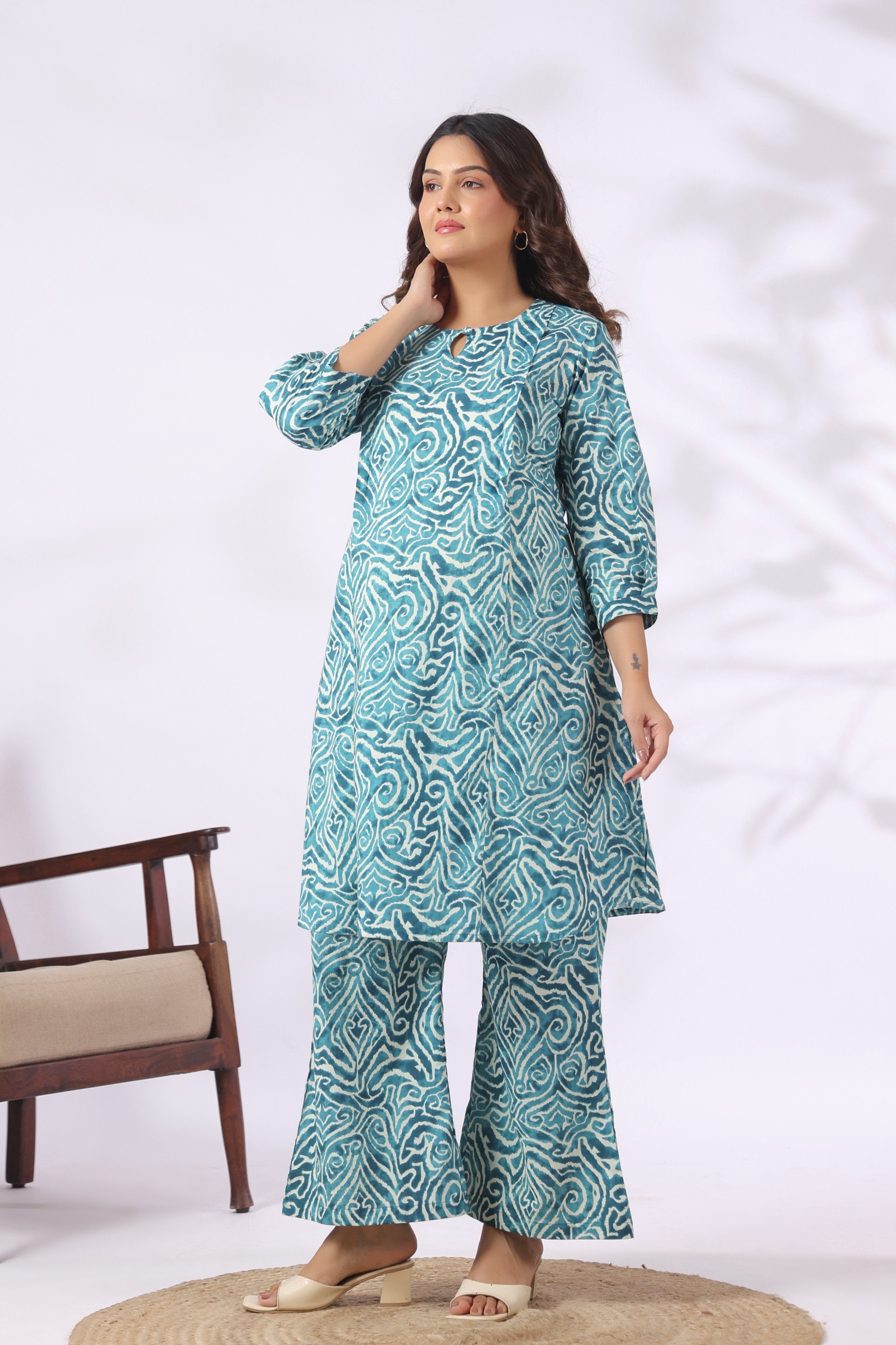 Teal Ocean Swirl Cotton Maternity - Nursing Co-ord Set