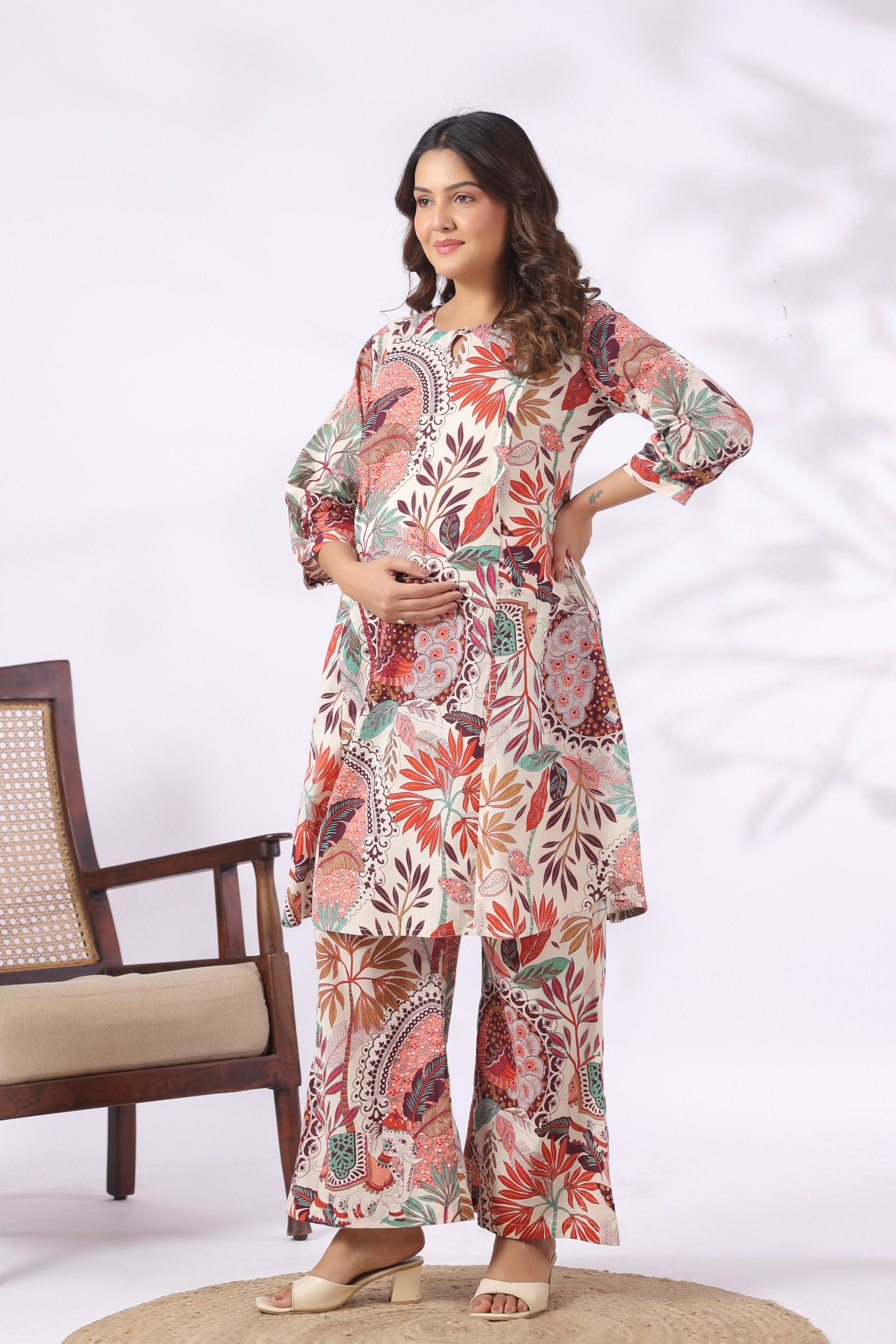 Rustic Mor–Hathi Jharokha Cotton Maternity - Nursing Co-ord Set