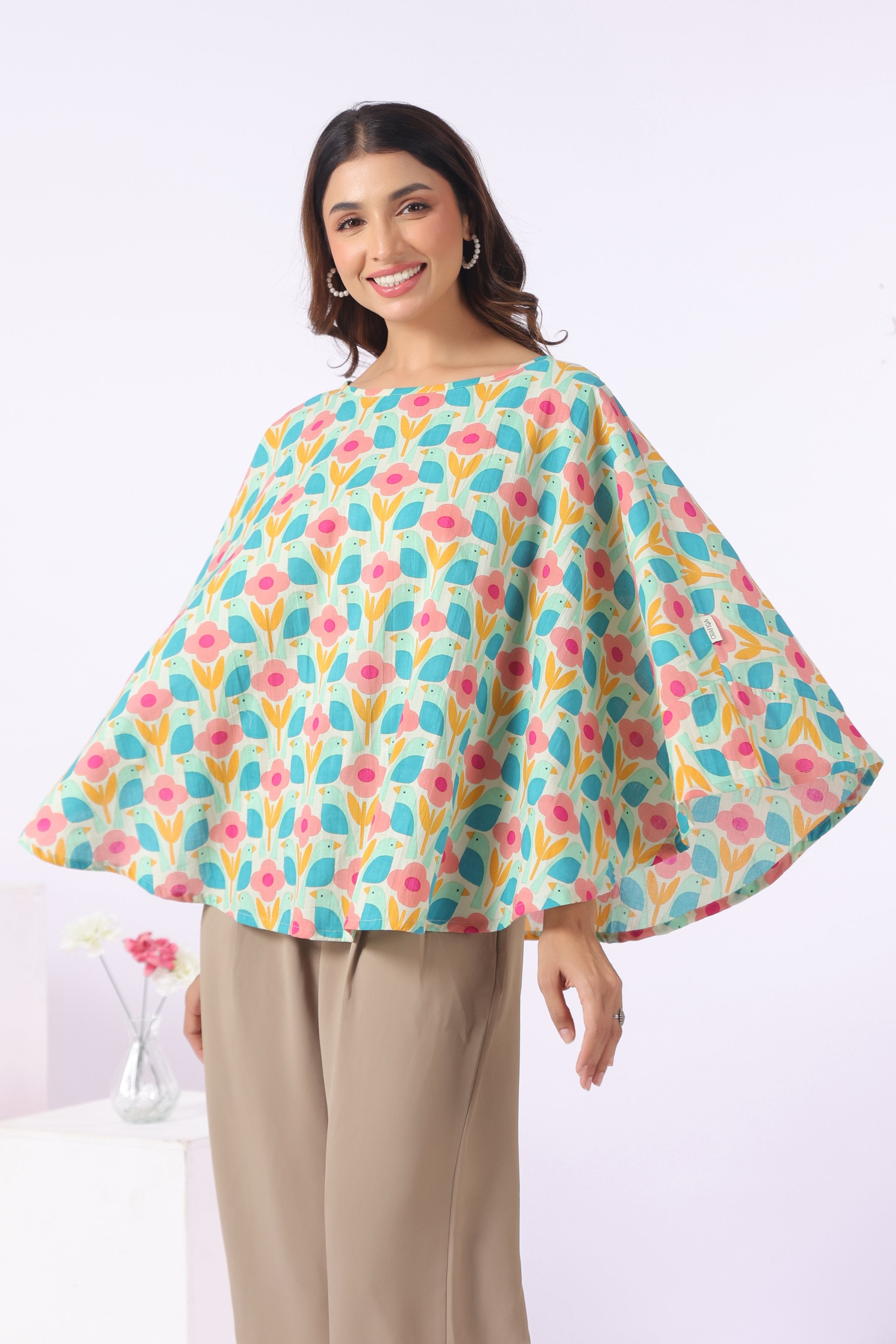 Spring Birdscape Cotton Nursing Cover (One-Size)