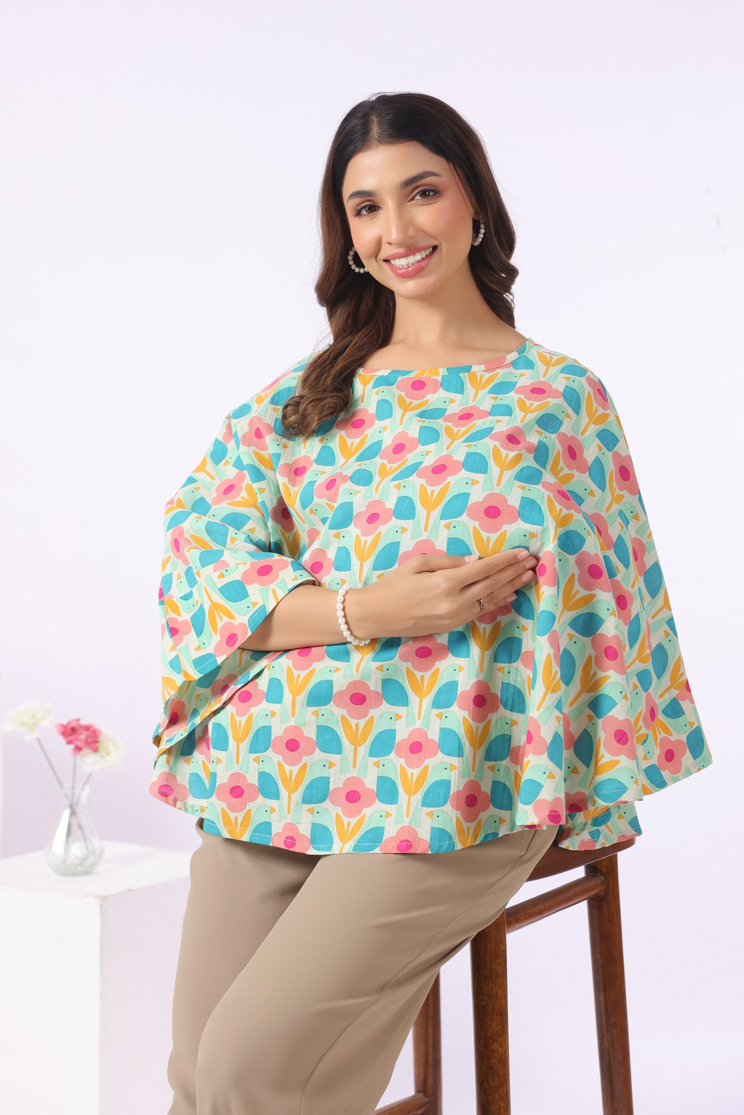 Spring Birdscape Cotton Nursing Cover (One-Size)