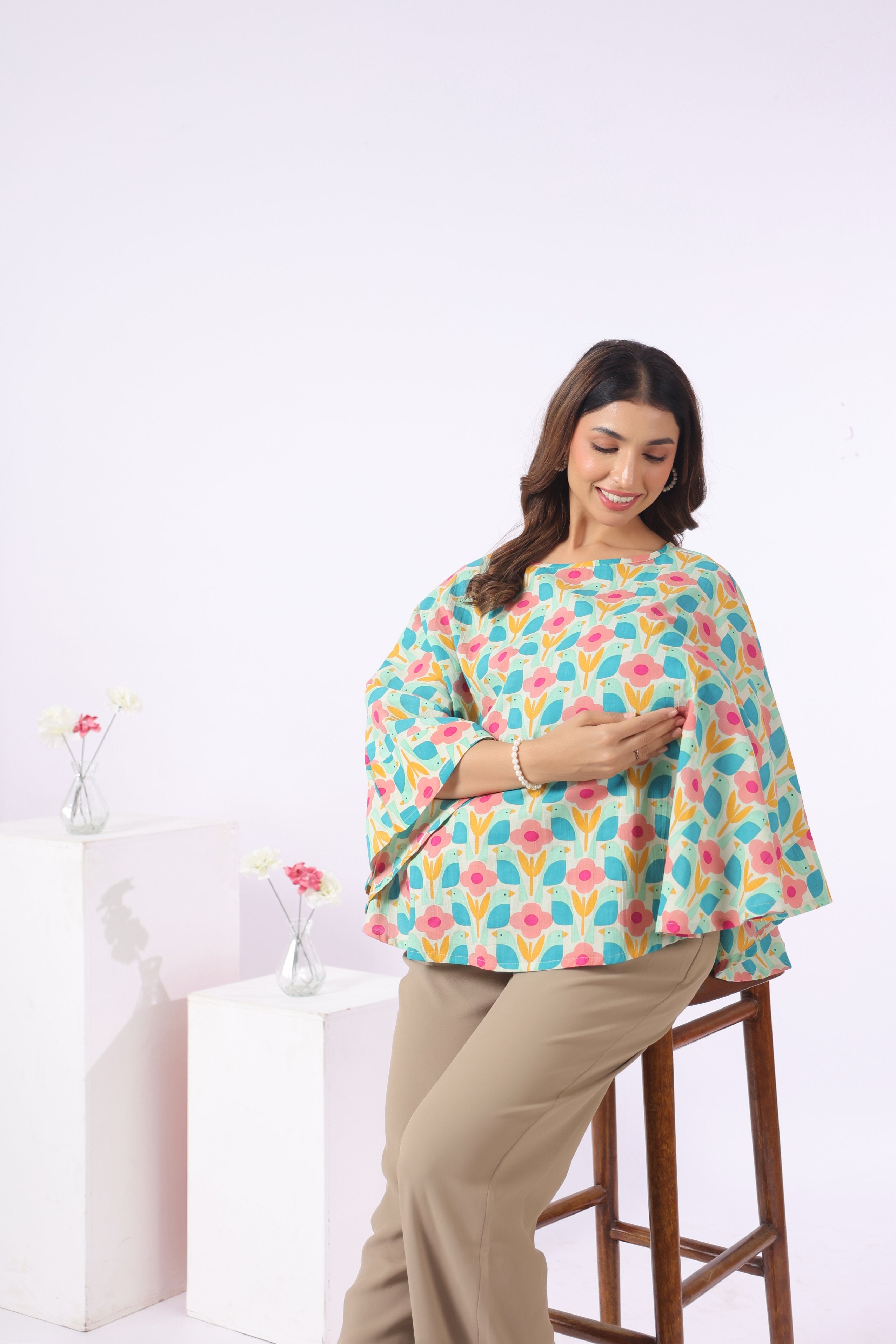 Spring Birdscape Cotton Nursing Cover (One-Size)