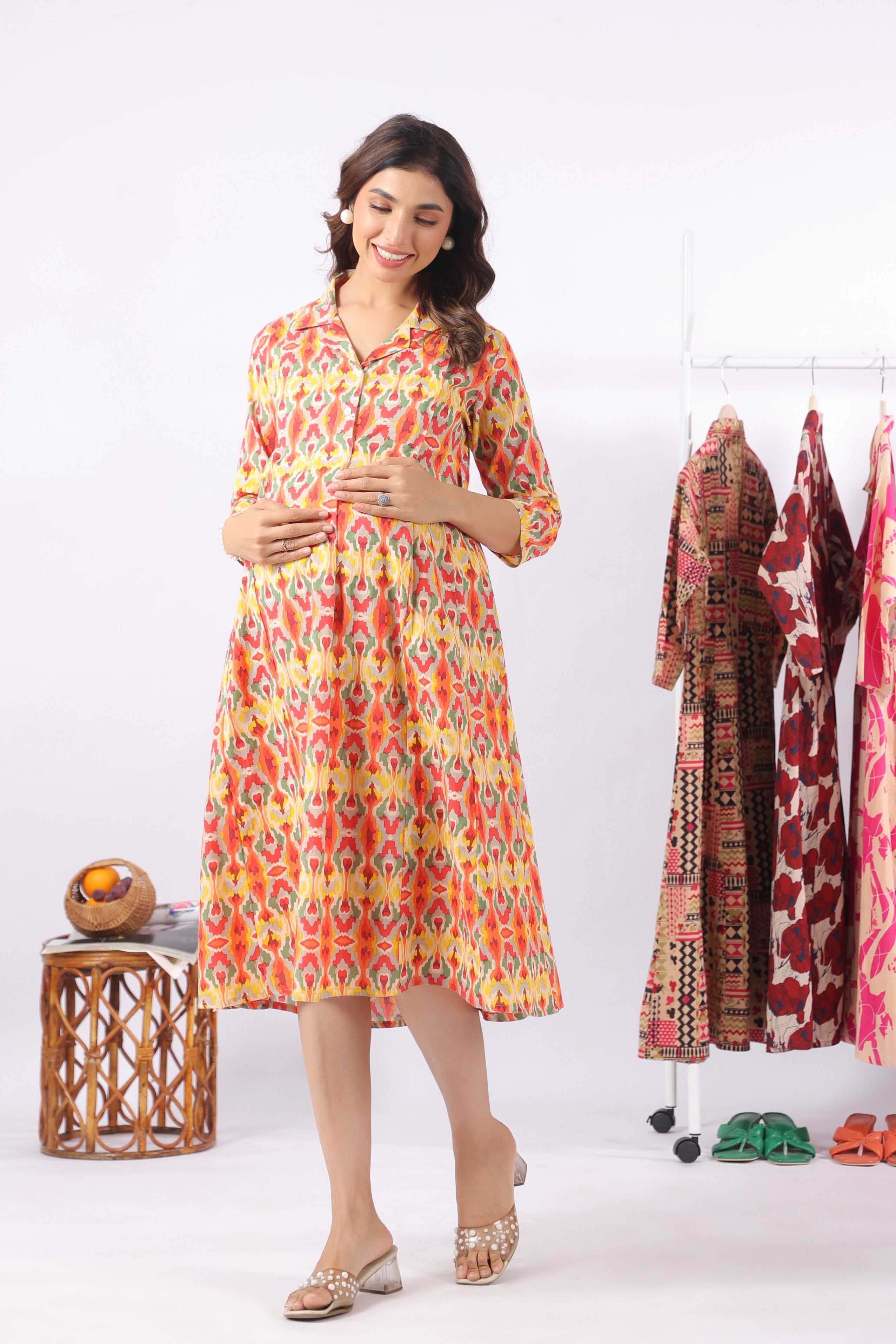 Rangrez Ikat Cotton Maternity - Nursing Dress