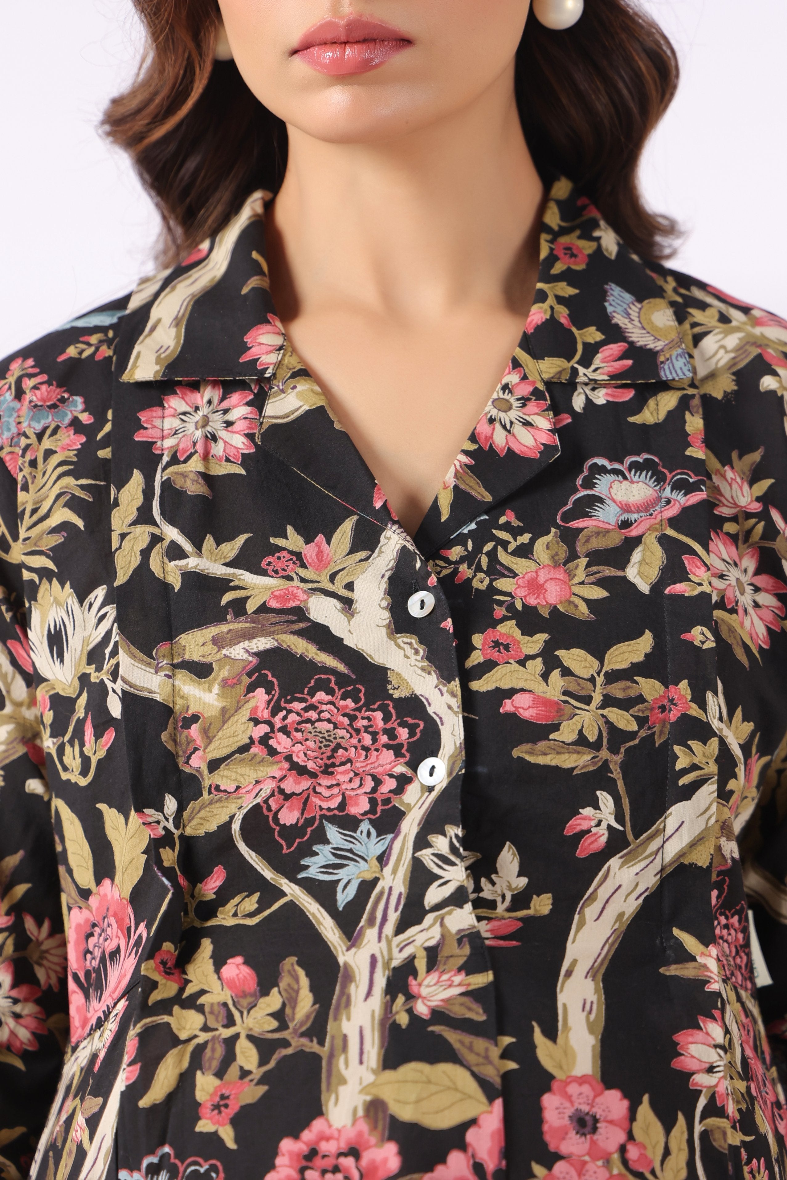 Twilight Garden Birds Cotton Maternity - Nursing Dress