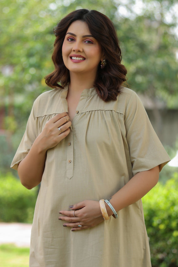 Sahara Sand Cotton Slub Maternity - Nursing Co-ord Set