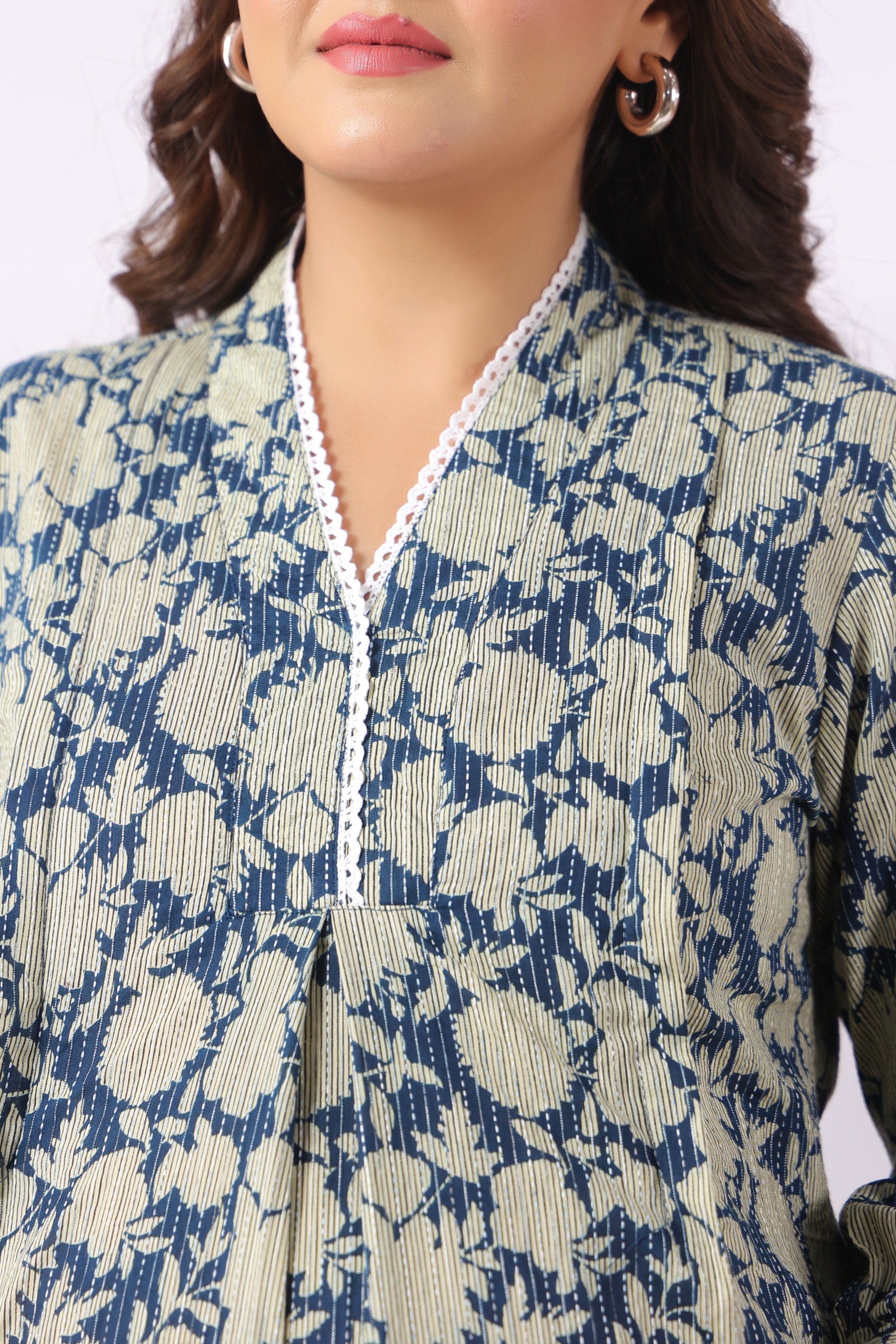 Indigo Phool Kantha Cotton Maternity - Nursing Dress