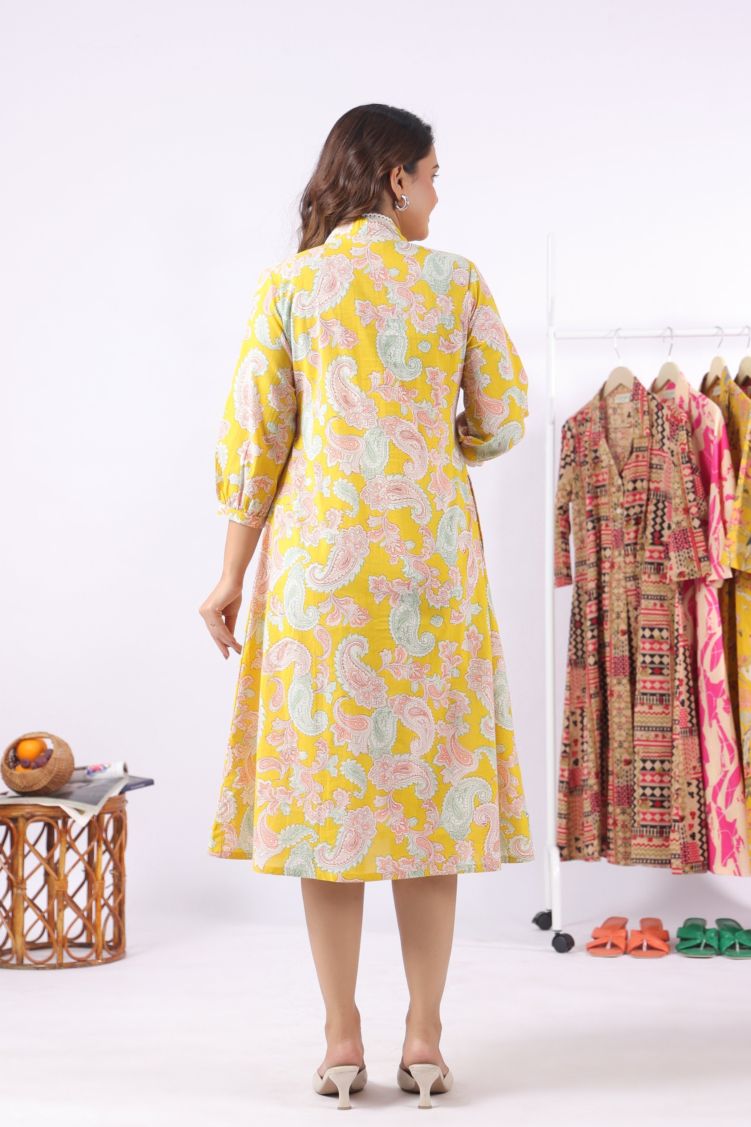 Sunburst Paisley Cotton Maternity - Nursing Dress