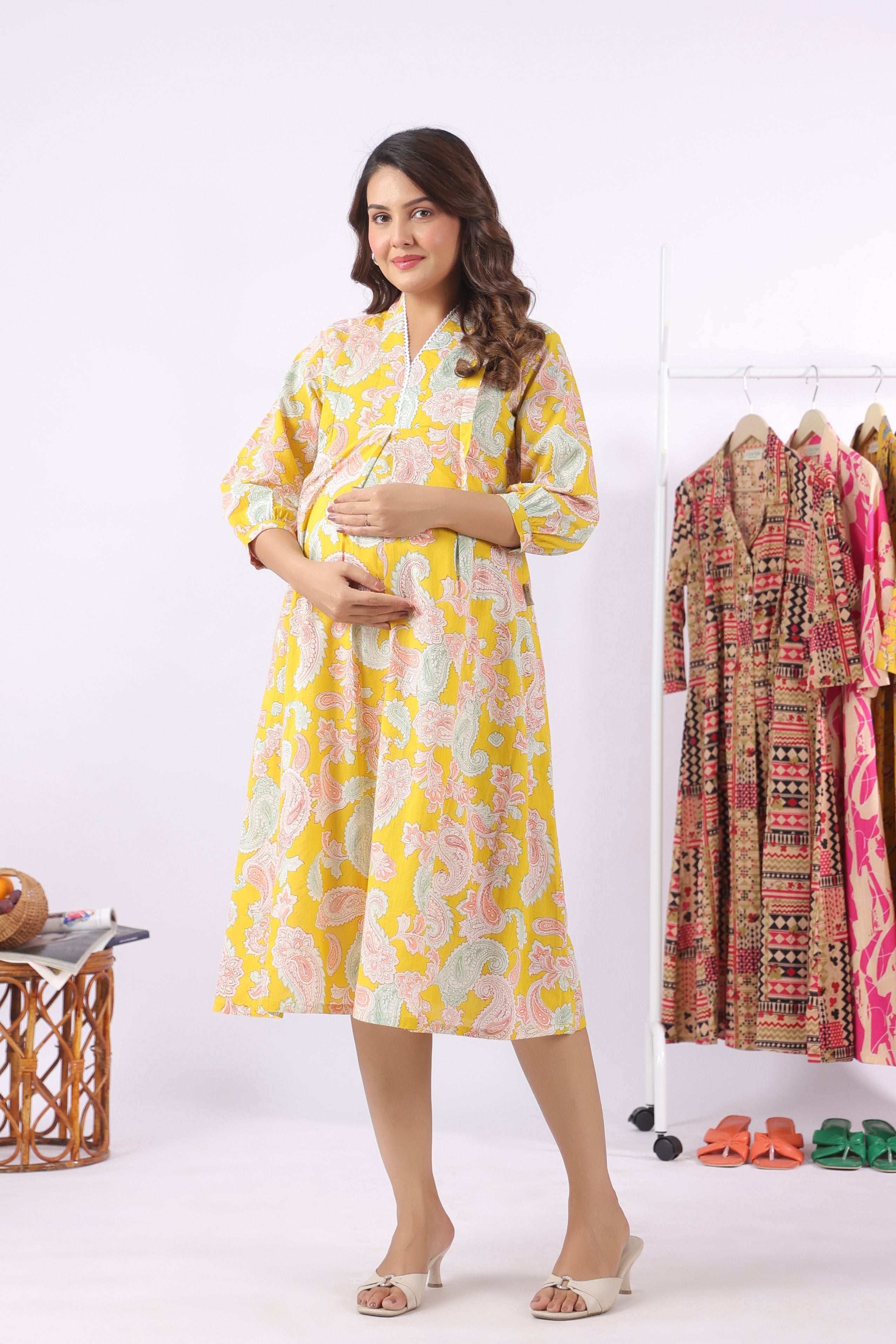 Sunburst Paisley Cotton Maternity - Nursing Dress