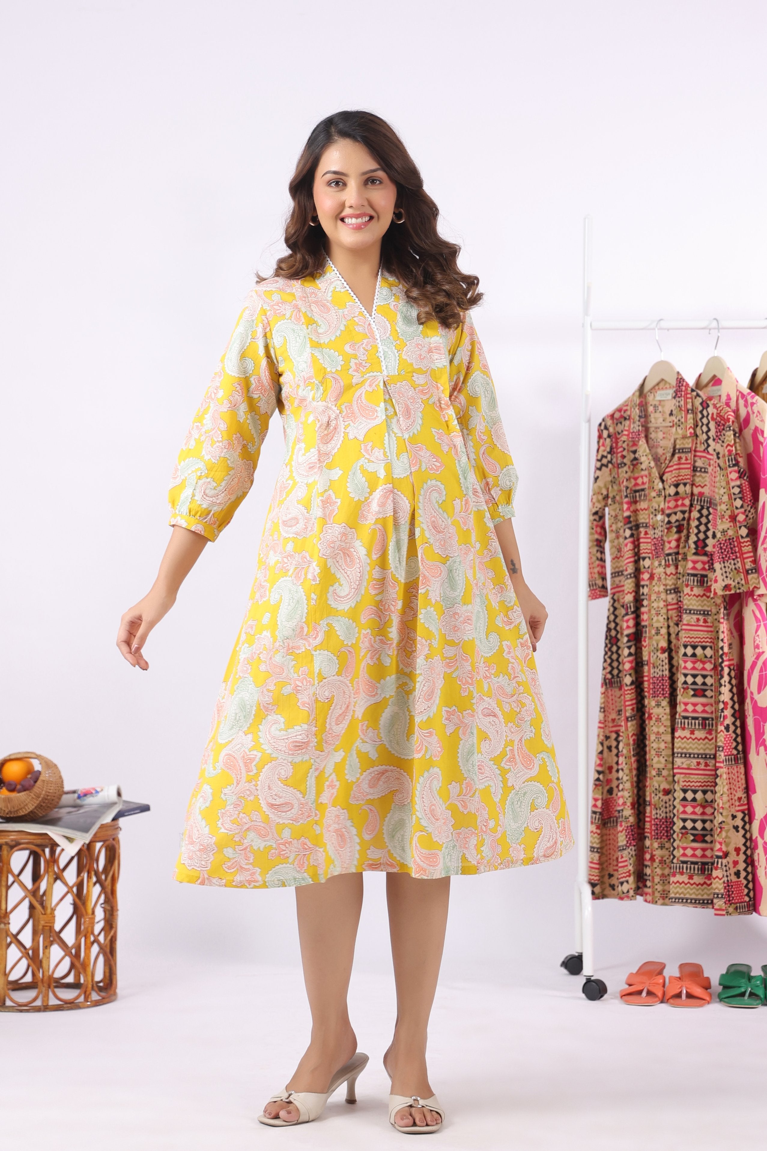 Sunburst Paisley Cotton Maternity - Nursing Dress