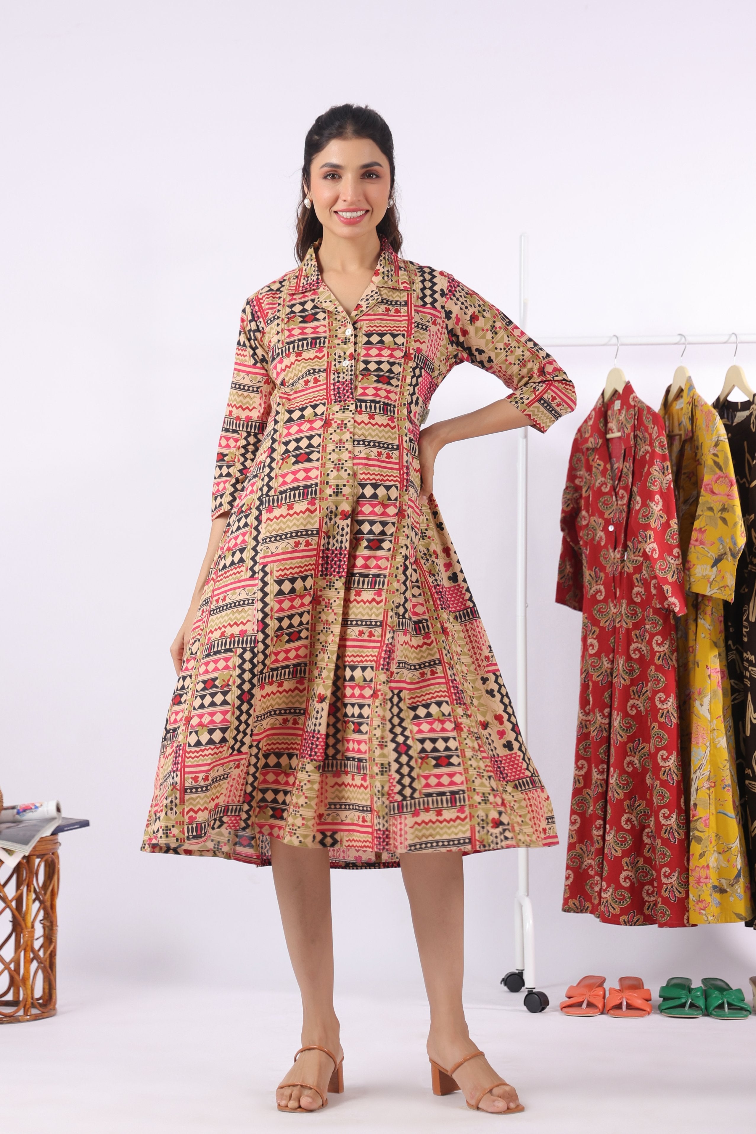 Boho Mosaic Cotton Maternity - Nursing Dress