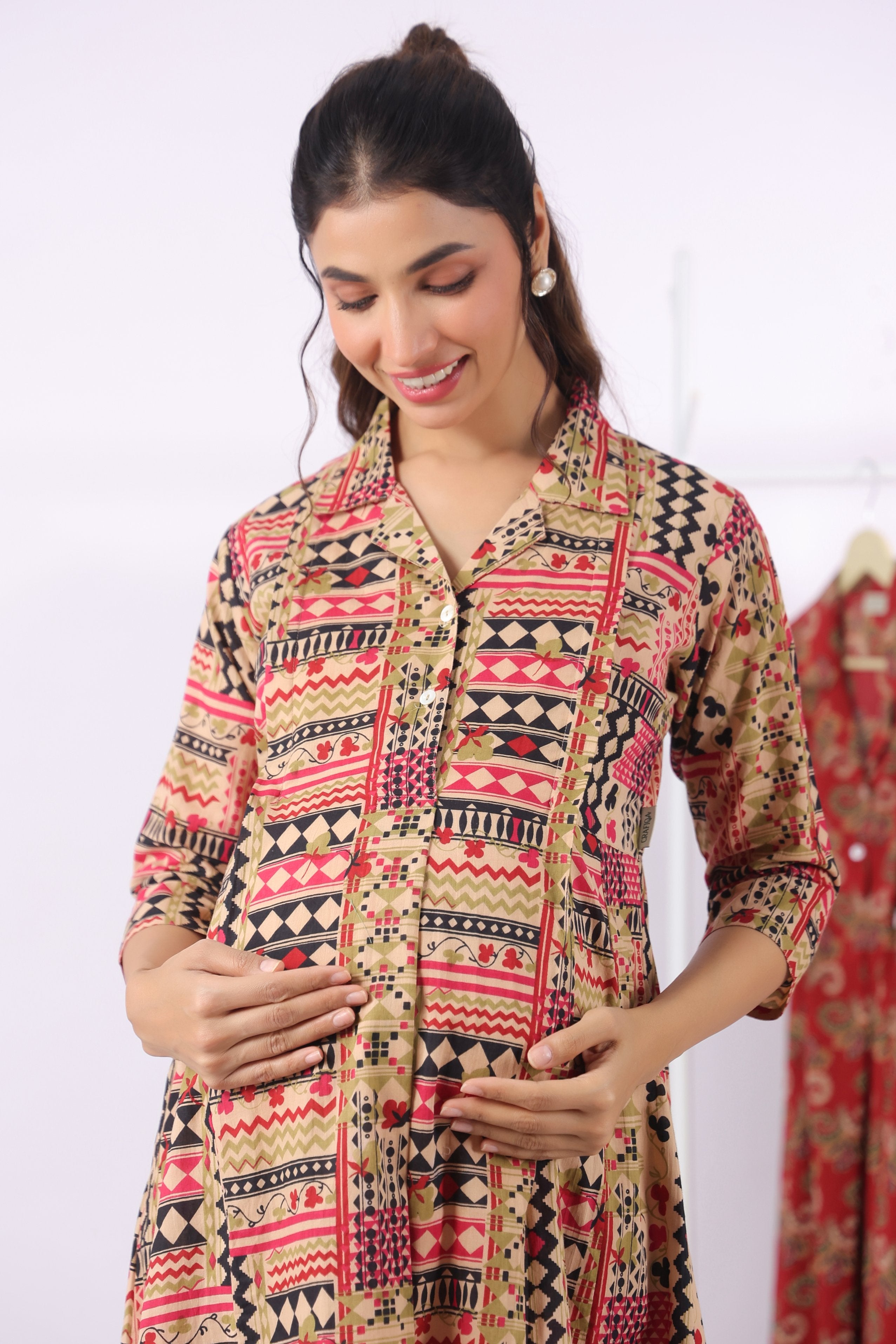 Boho Mosaic Cotton Maternity - Nursing Dress