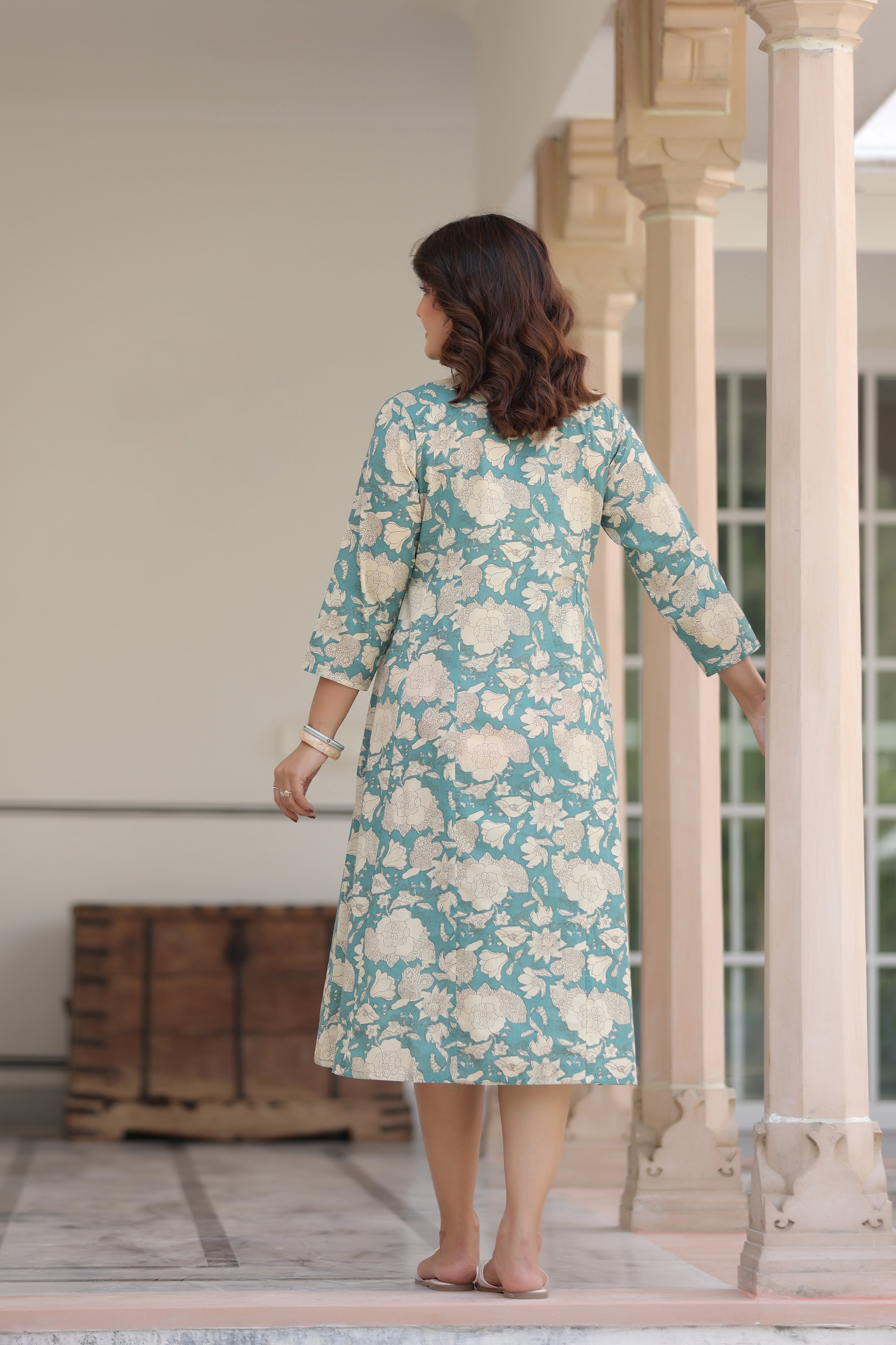 Teal Gardenia Cotton Maternity - Nursing Dress