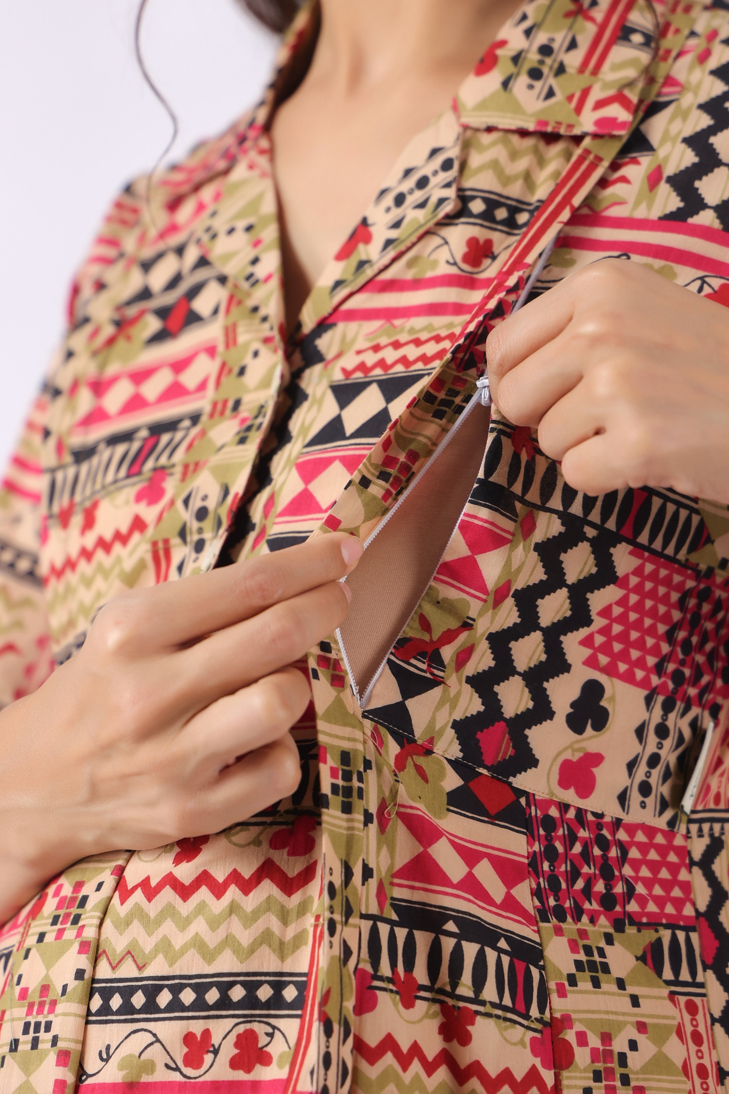 Boho Mosaic Cotton Maternity - Nursing Dress