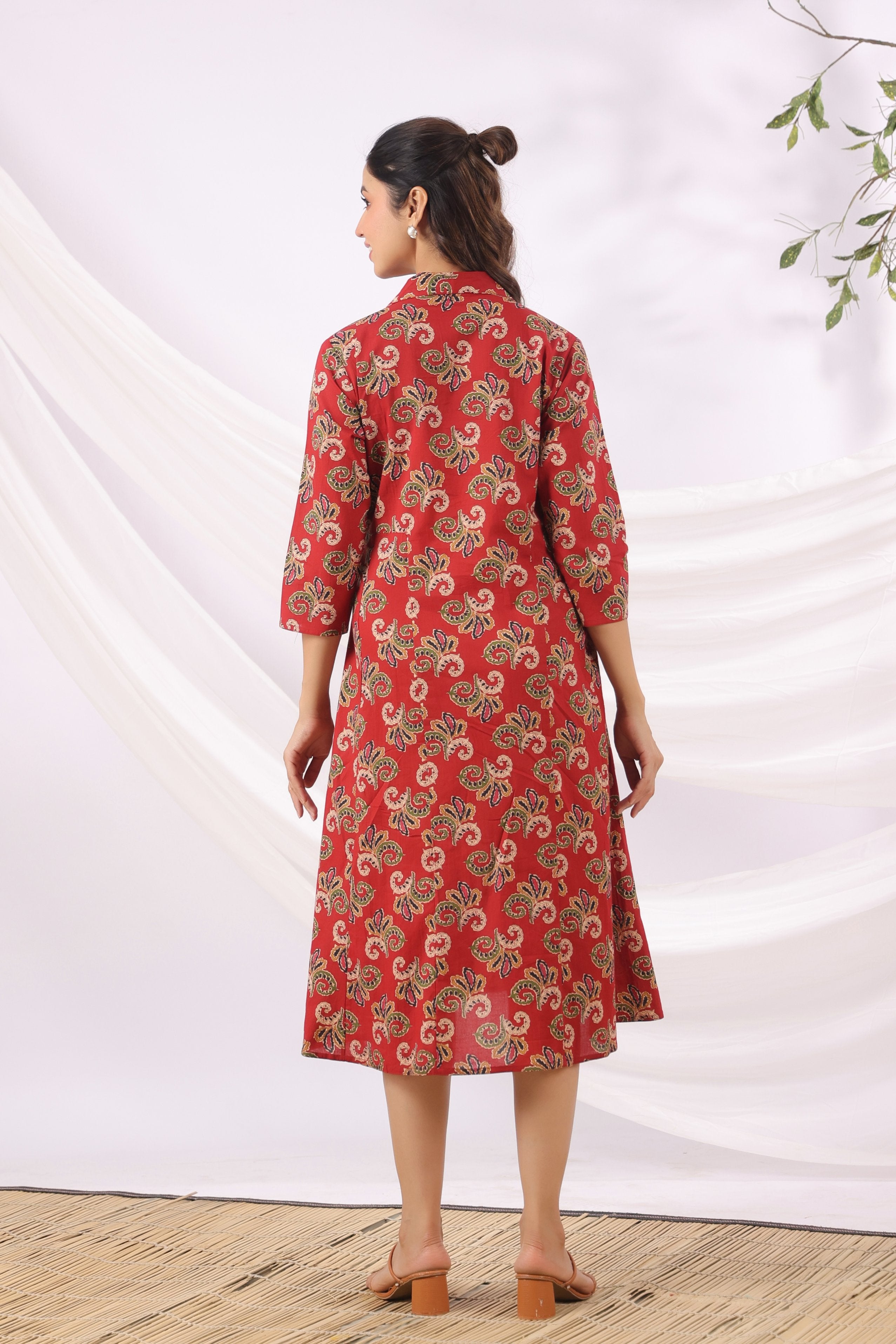 Rajasthani Leaf Motif Cotton Maternity - Nursing Dress