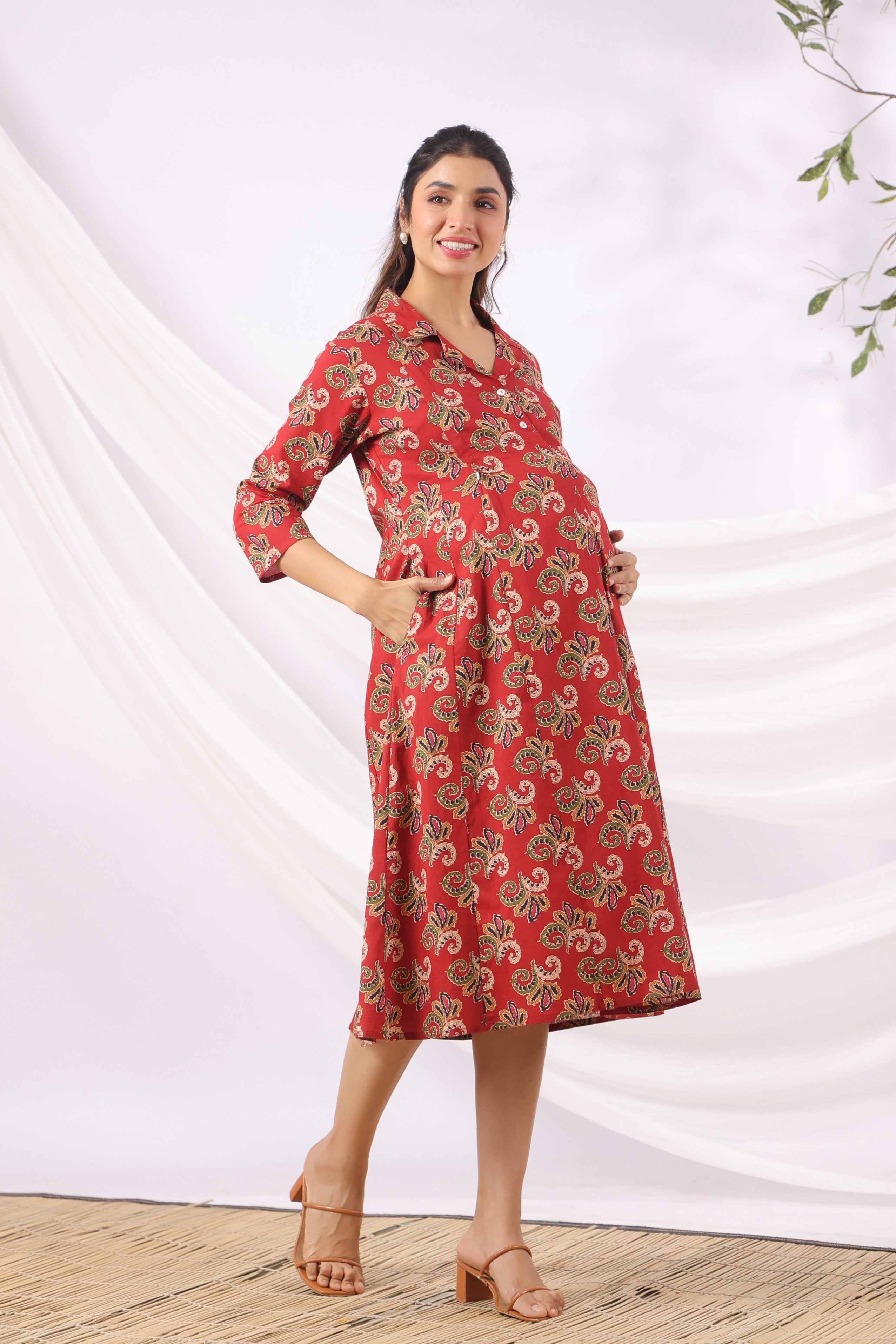 Rajasthani Leaf Motif Cotton Maternity - Nursing Dress