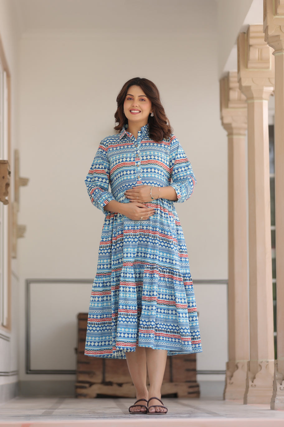 Sky Mosaic Cotton Maternity - Nursing Dress