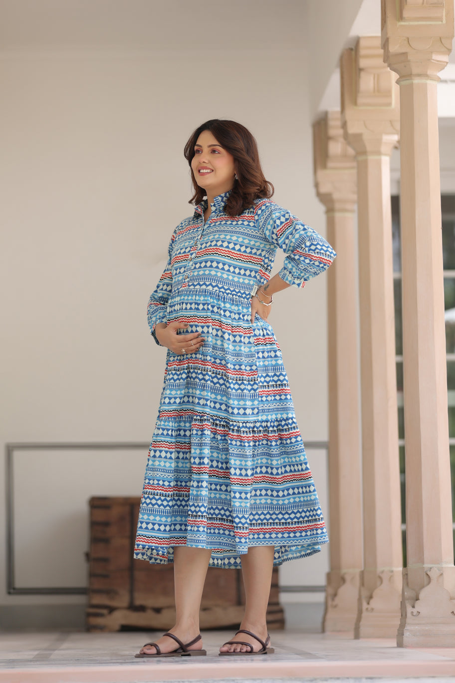 Sky Mosaic Cotton Maternity - Nursing Dress