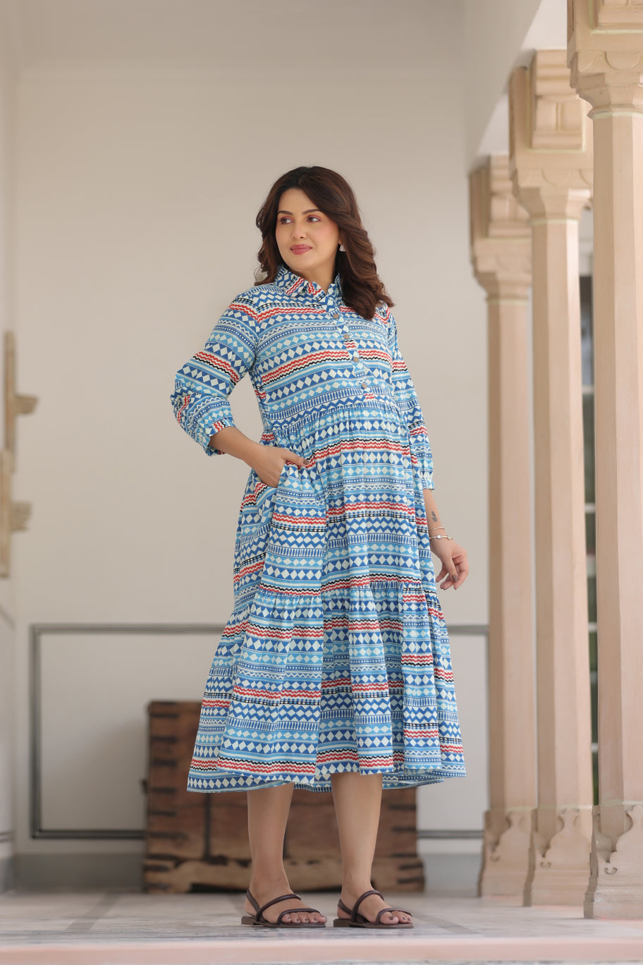 Sky Mosaic Cotton Maternity - Nursing Dress