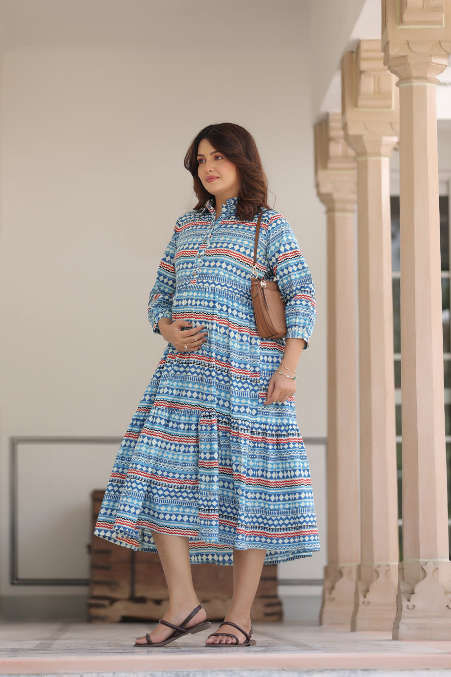 Sky Mosaic Cotton Maternity - Nursing Dress