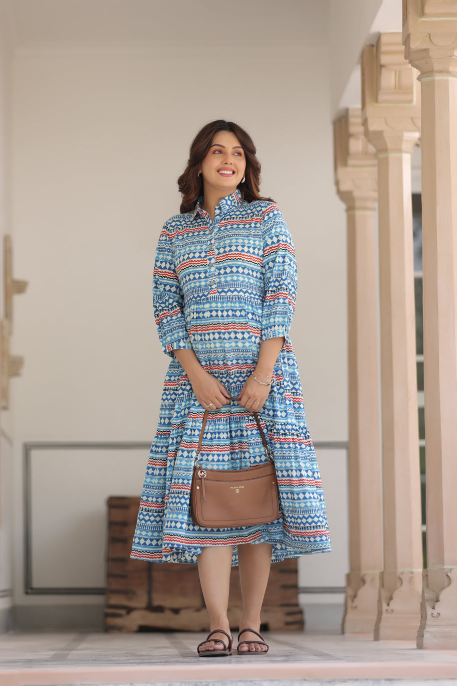 Sky Mosaic Cotton Maternity - Nursing Dress