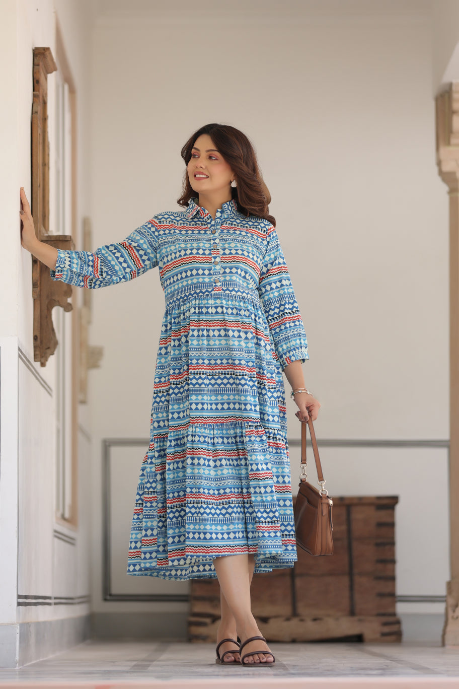 Sky Mosaic Cotton Maternity - Nursing Dress