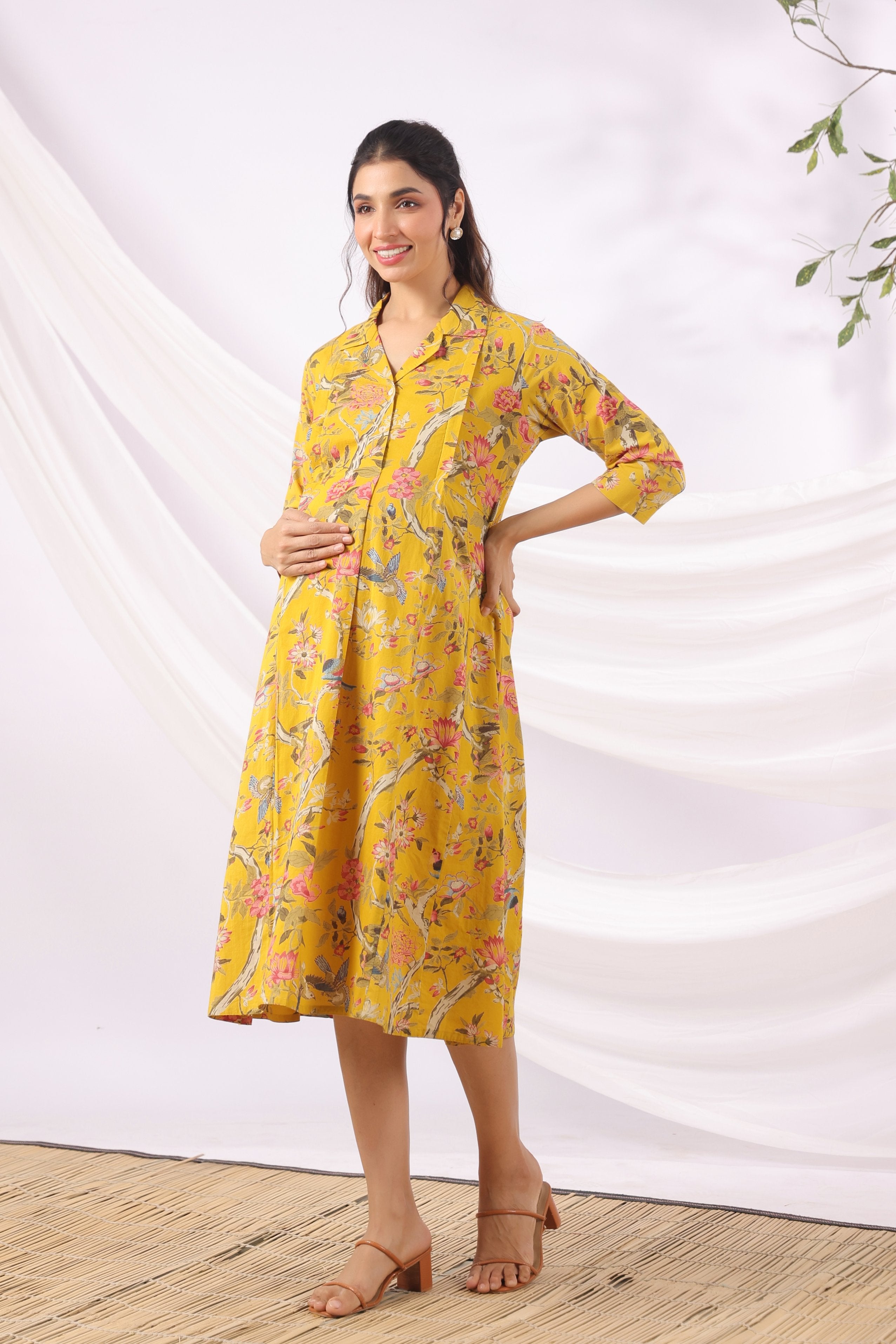 Sunrise Flora Birds Cotton Maternity - Nursing Dress