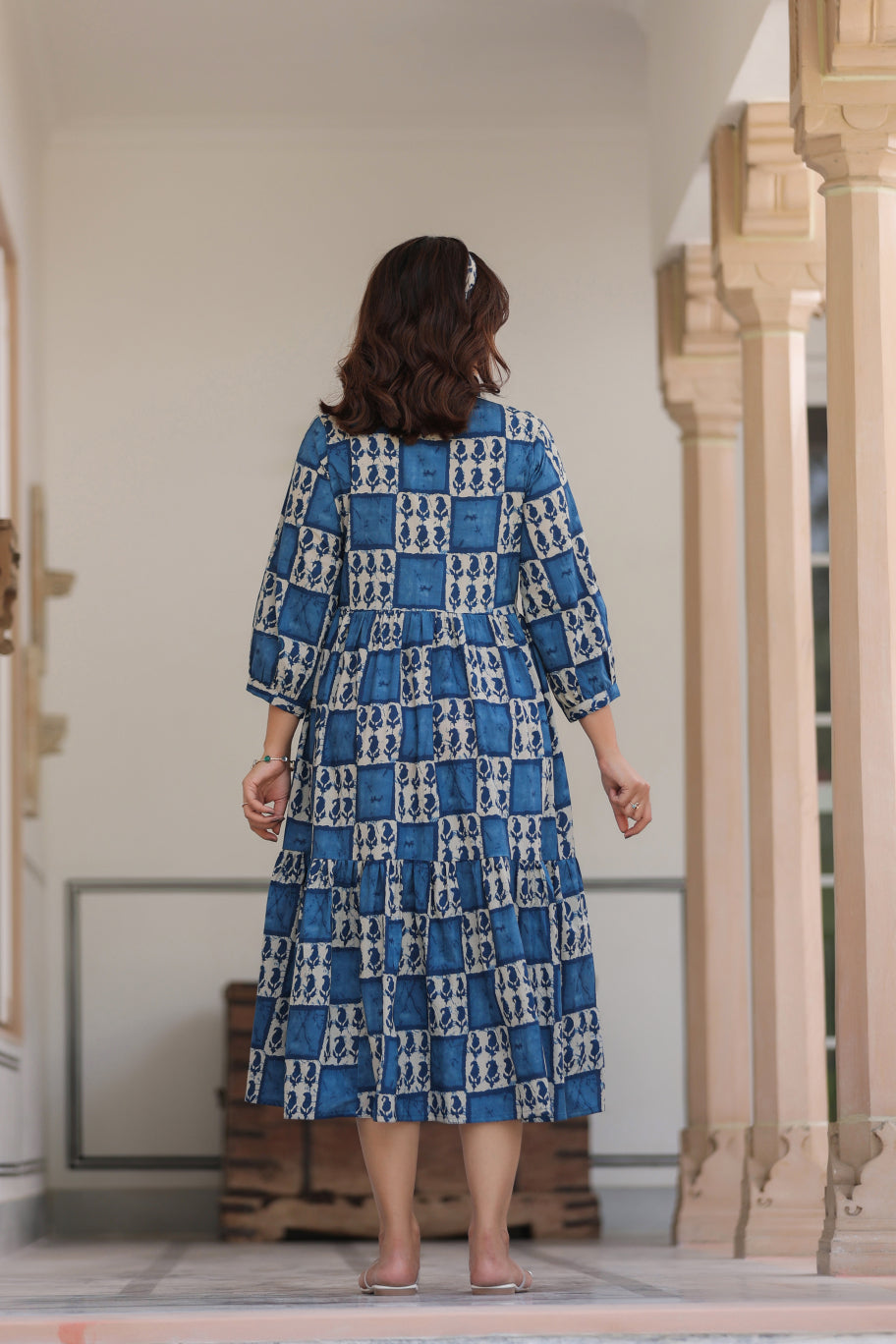 Indigo Jharokha Cotton Maternity - Nursing Dress