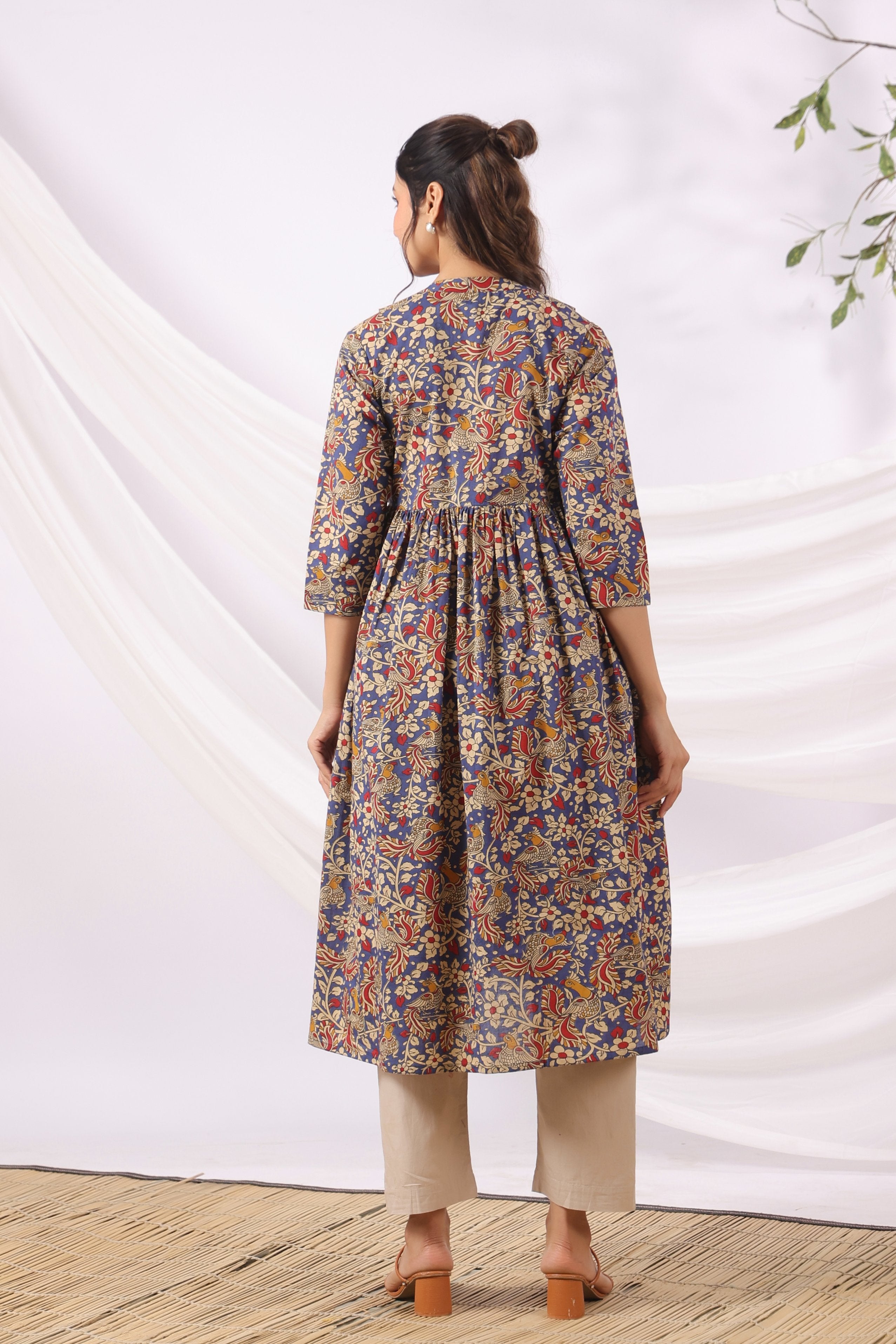 Purple Kalamkari Bird Paradise Cotton Maternity - Nursing Kurta