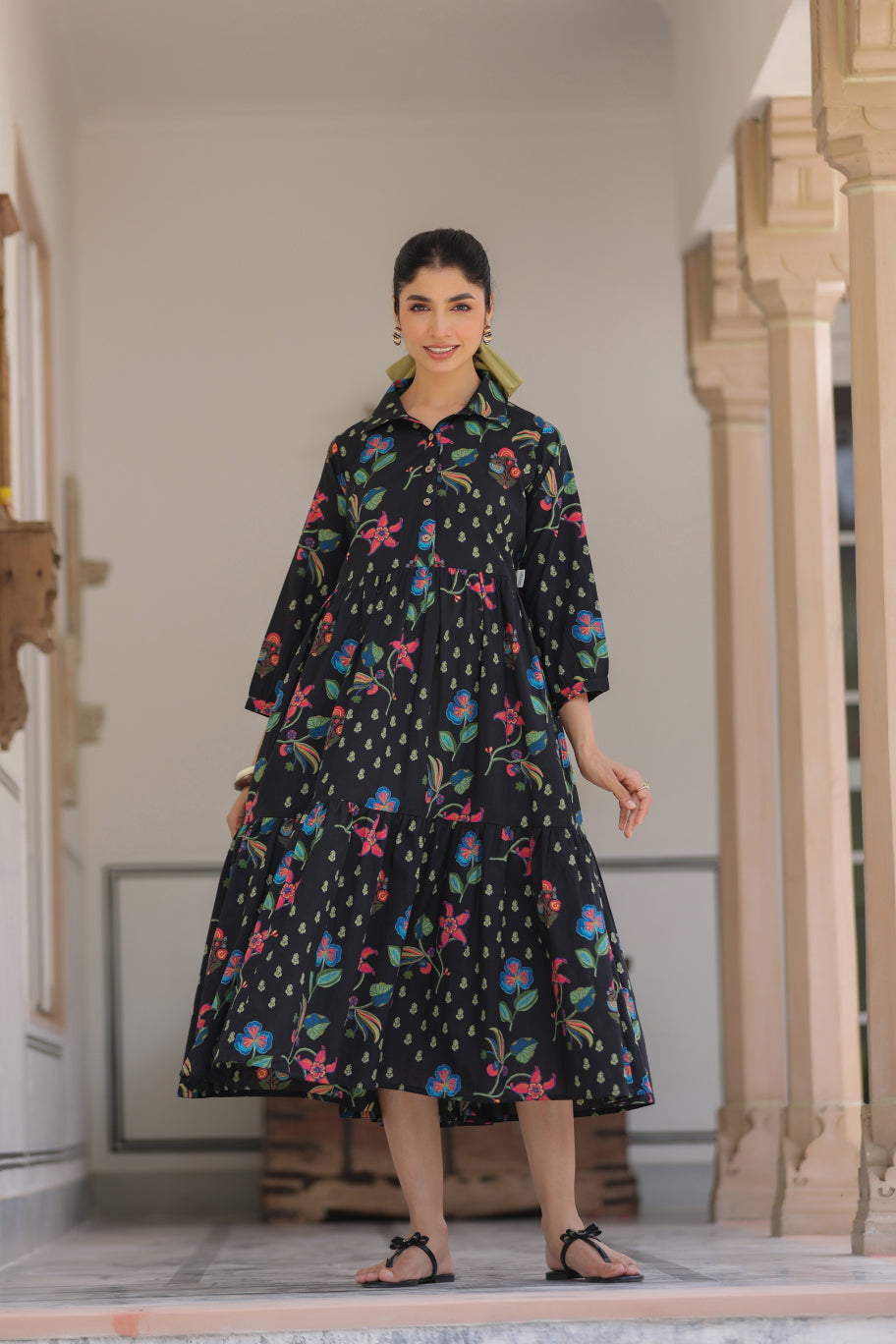 Wildflower Noir Cotton Maternity - Nursing Dress