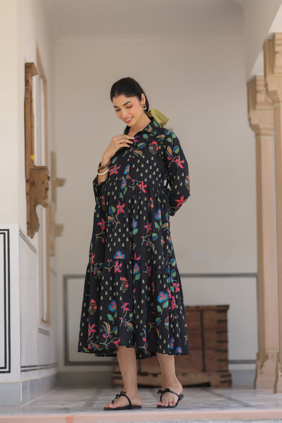 Wildflower Noir Cotton Maternity - Nursing Dress