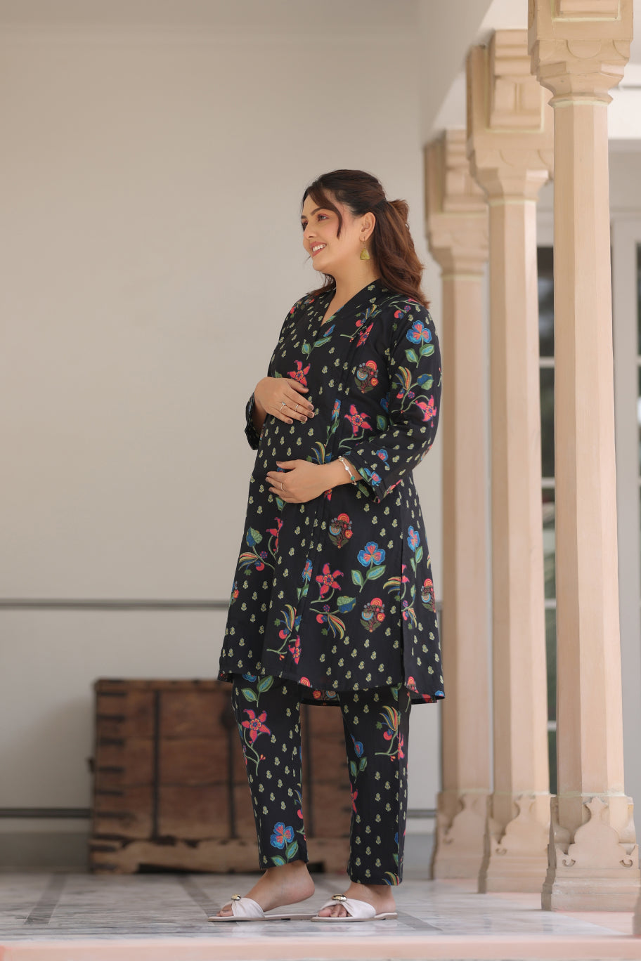 Wildflower Noir Cotton Maternity - Nursing Co-ord Set