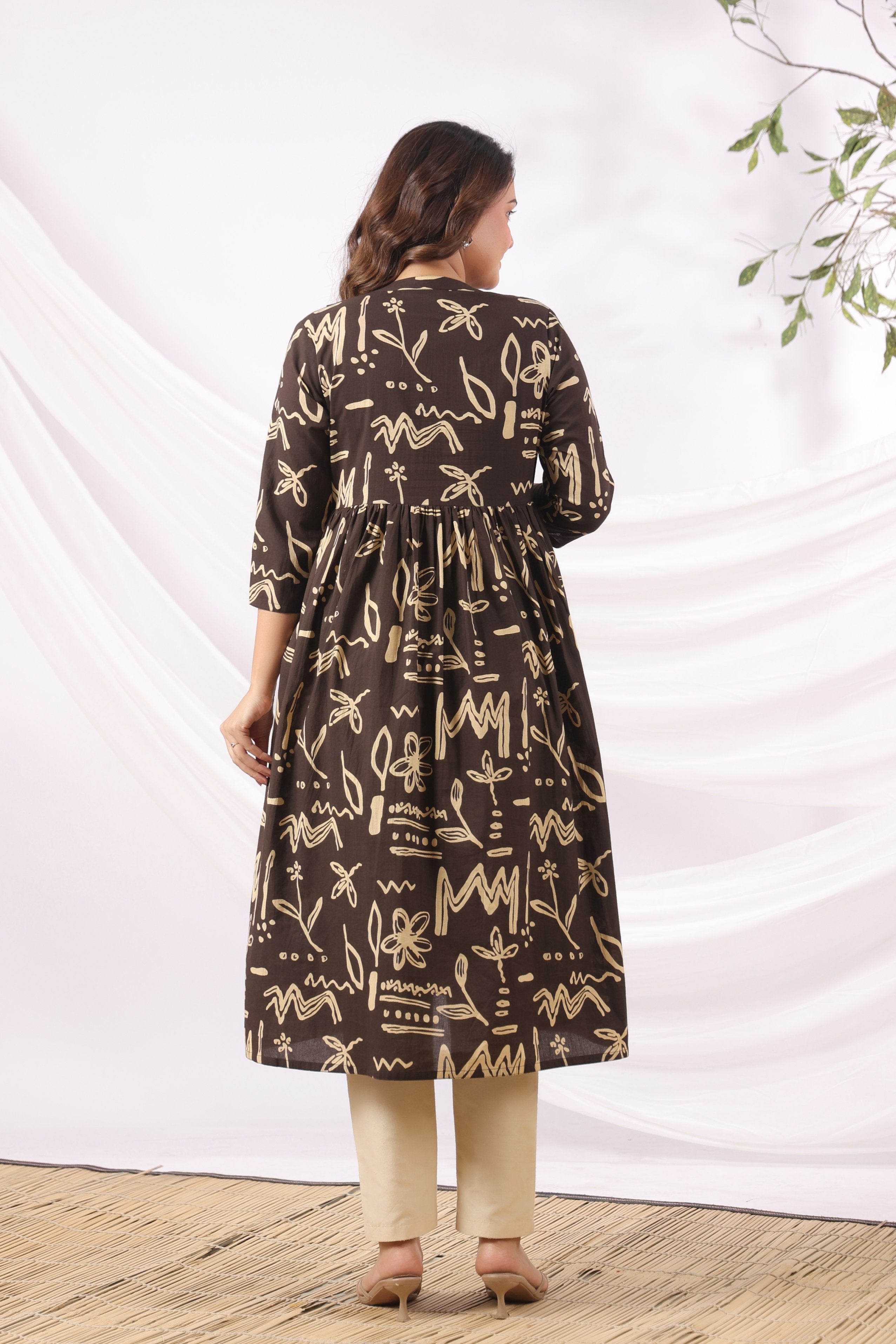 Black Ink Garden Cotton Maternity - Nursing Kurta