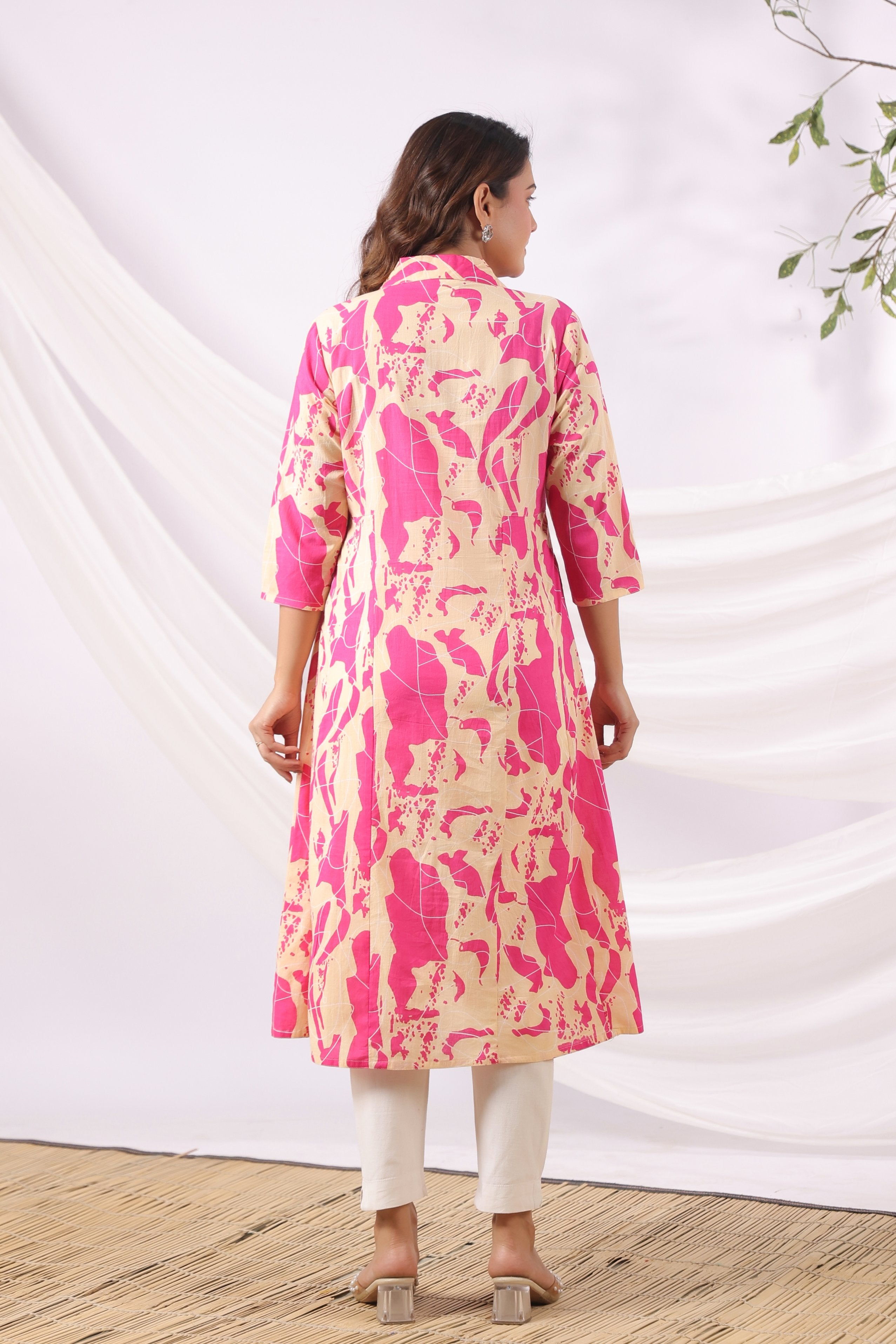 Magenta Wave Sketch Cotton Maternity - Nursing Kurta