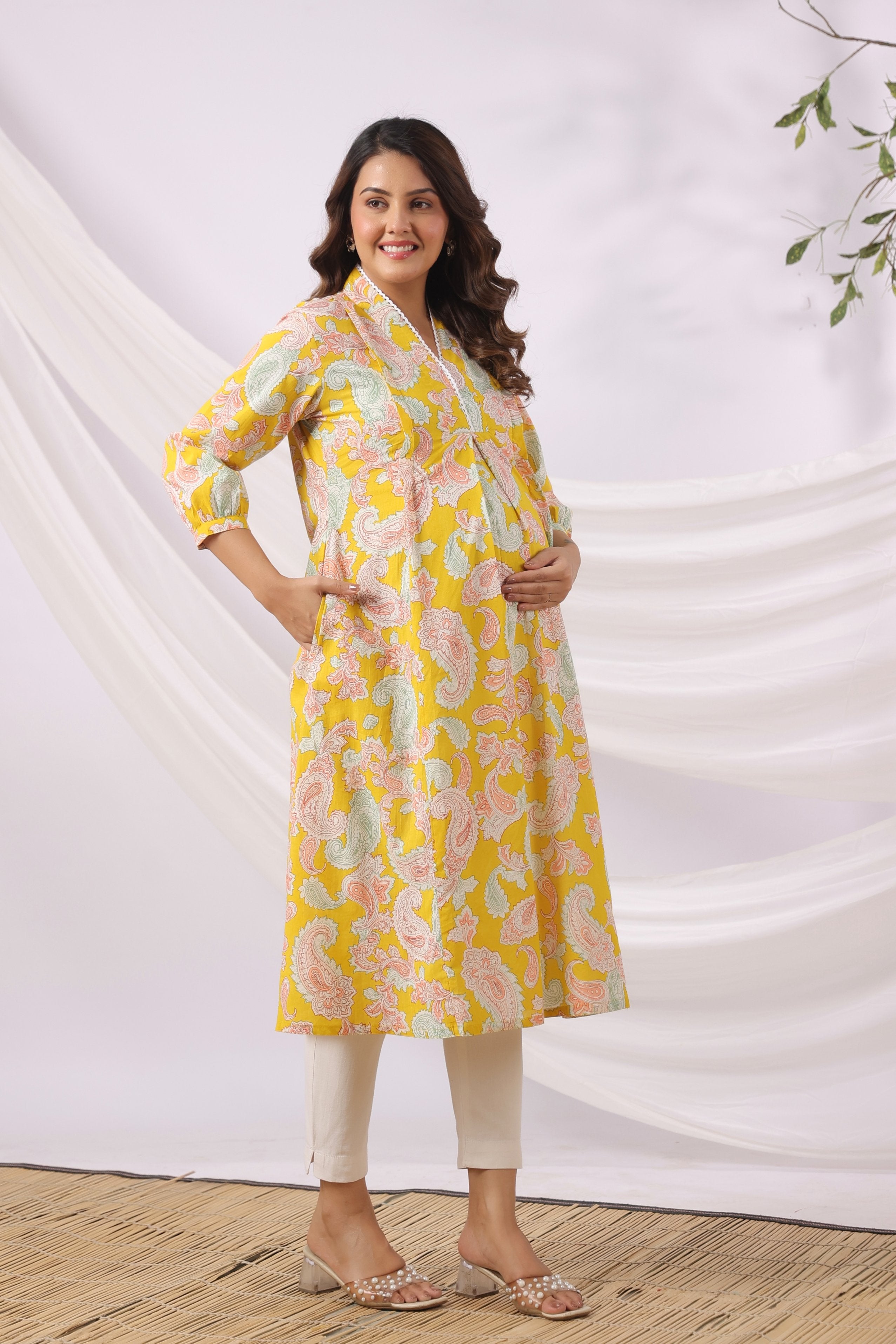 Sunburst Paisley Cotton Maternity - Nursing Kurta