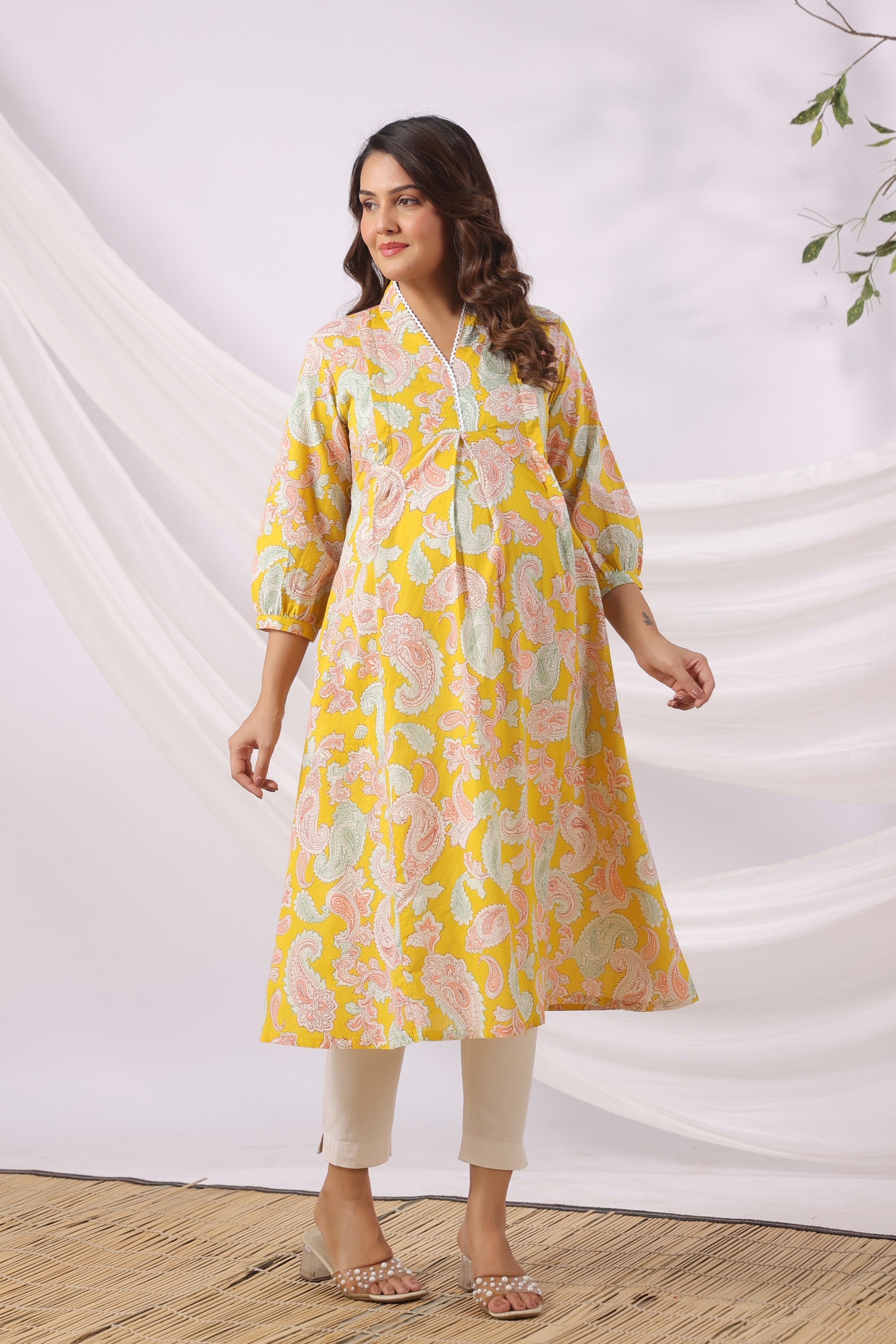 Sunburst Paisley Cotton Maternity - Nursing Kurta