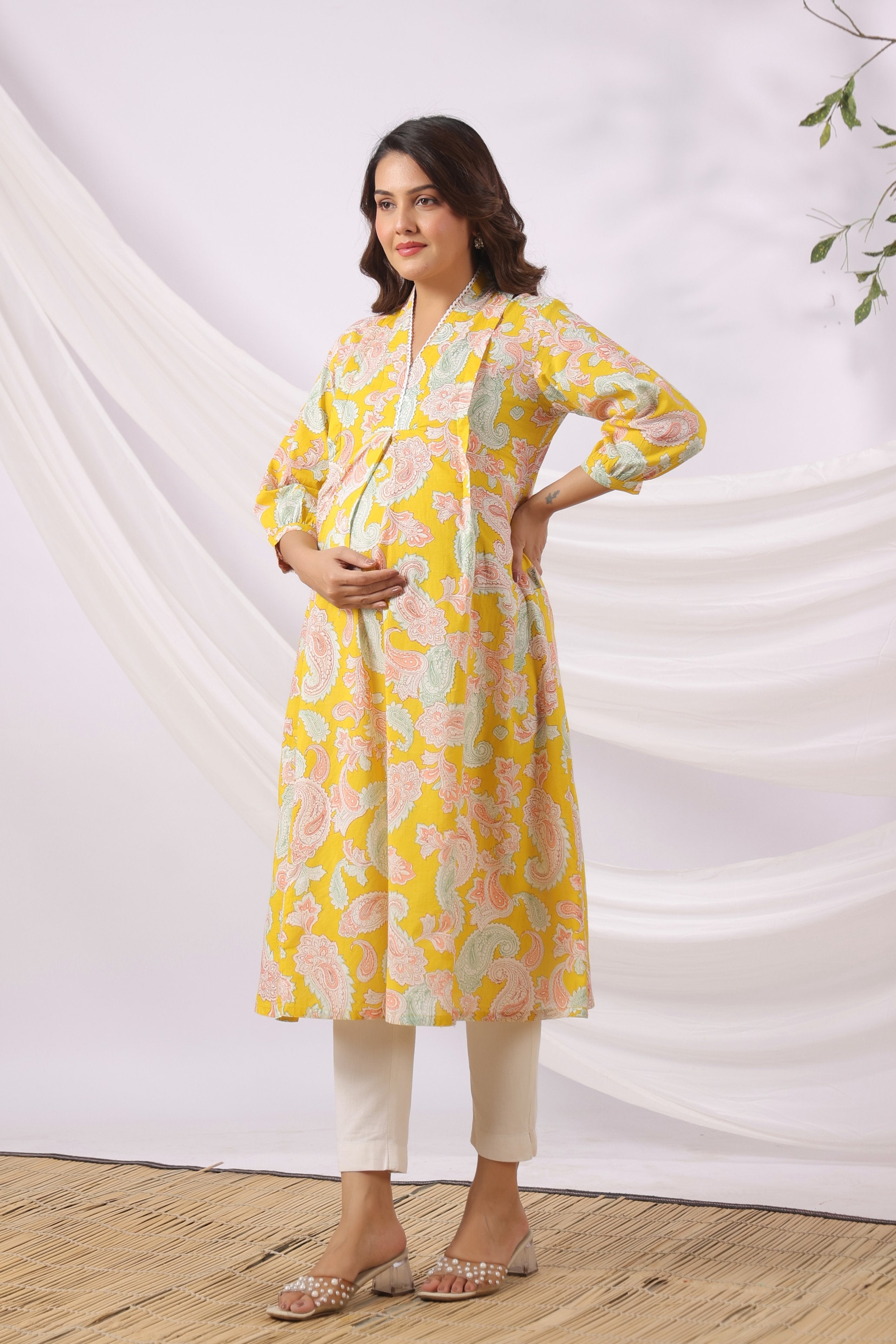 Sunburst Paisley Cotton Maternity - Nursing Kurta