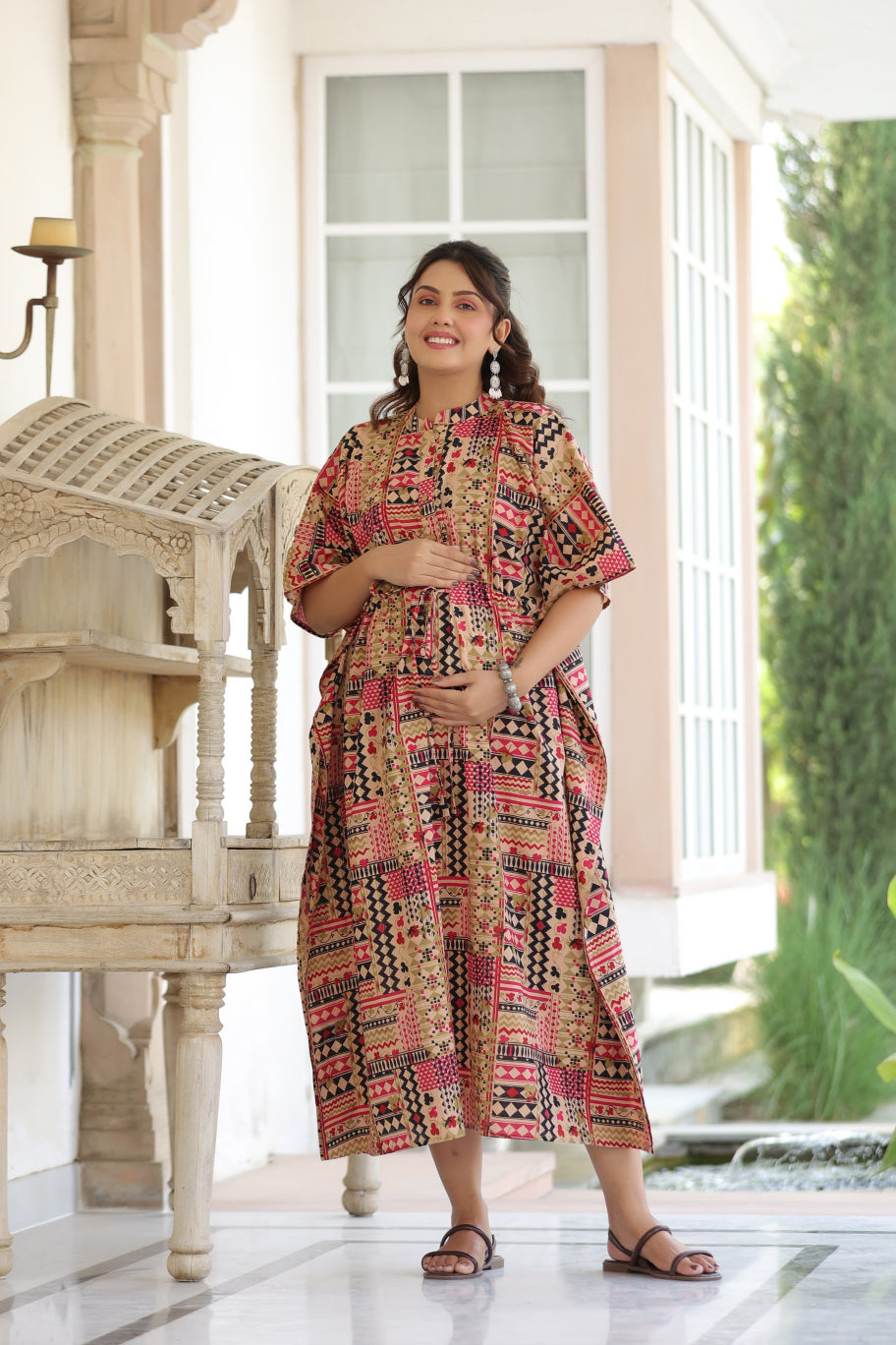 Boho Mosaic Cotton Maternity - Nursing Kaftan ( One-Size )