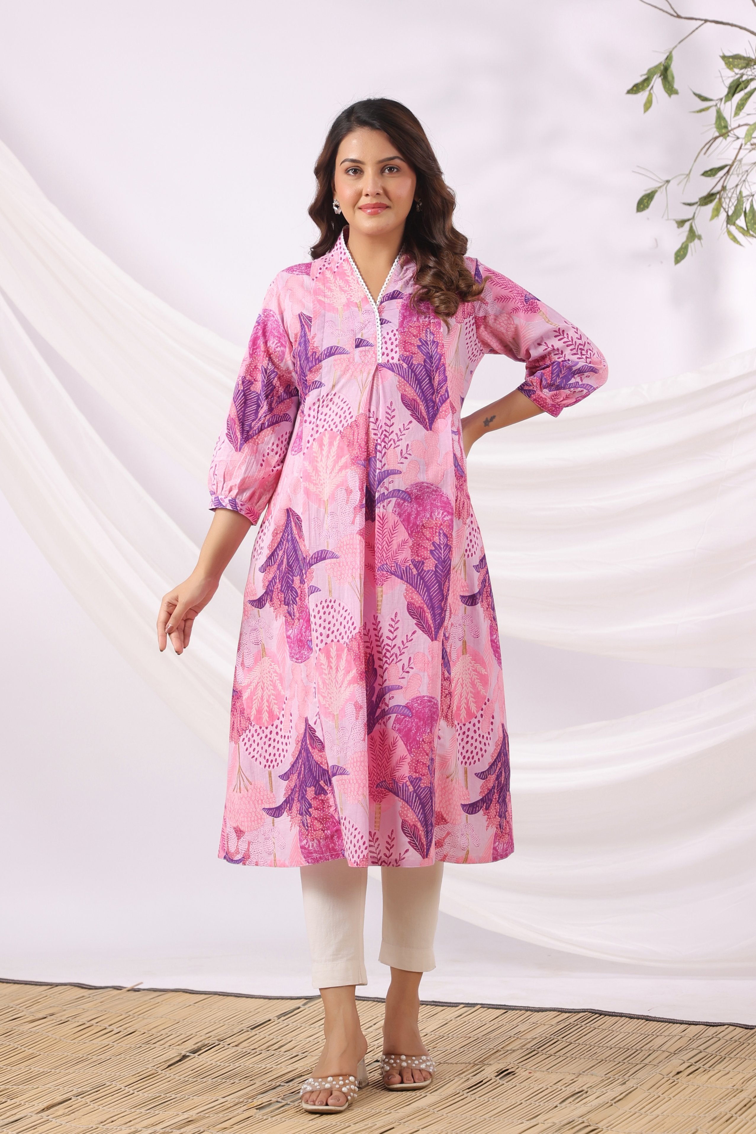 Lavender Bloom Garden Cotton Maternity - Nursing Kurta
