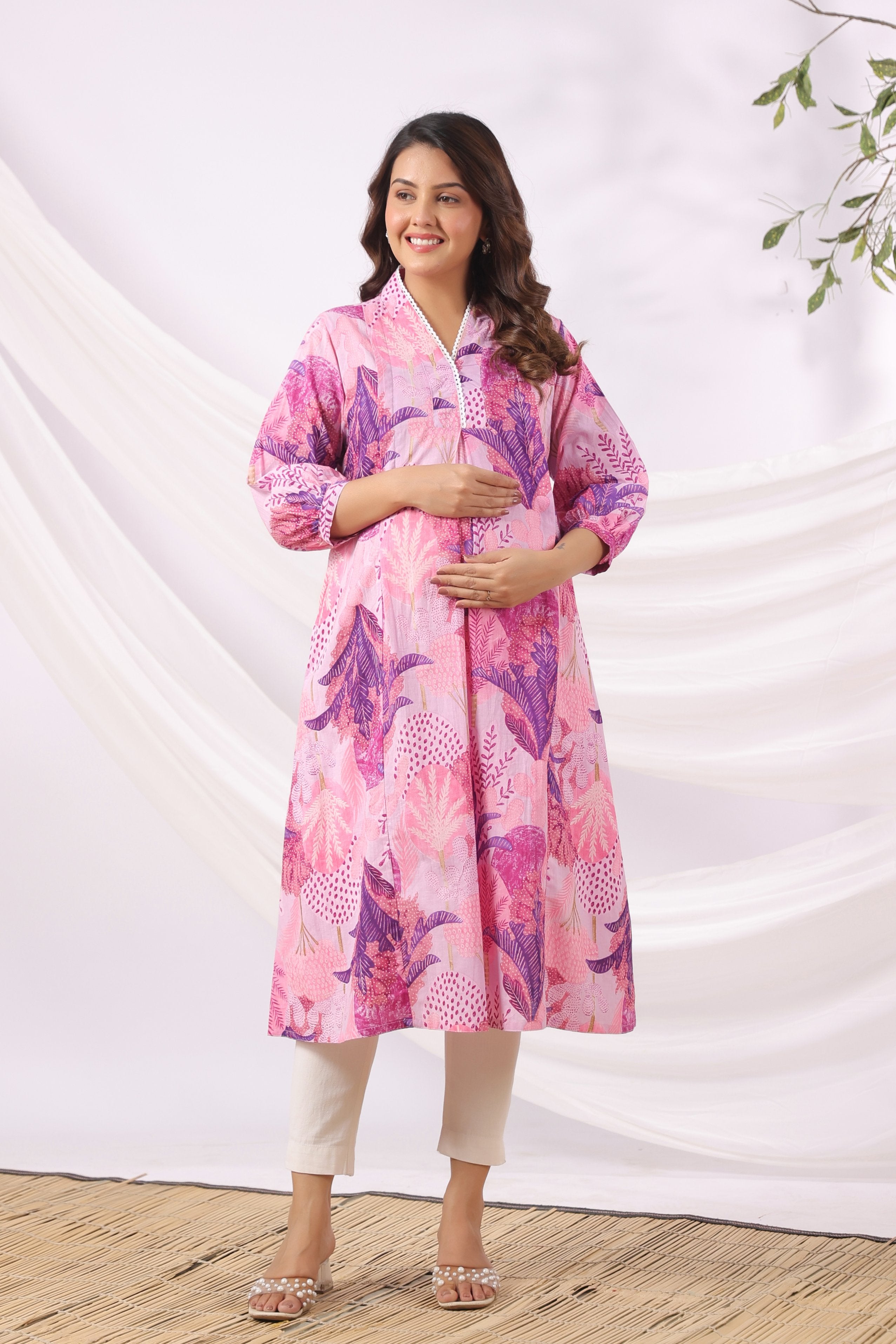 Lavender Bloom Garden Cotton Maternity - Nursing Kurta