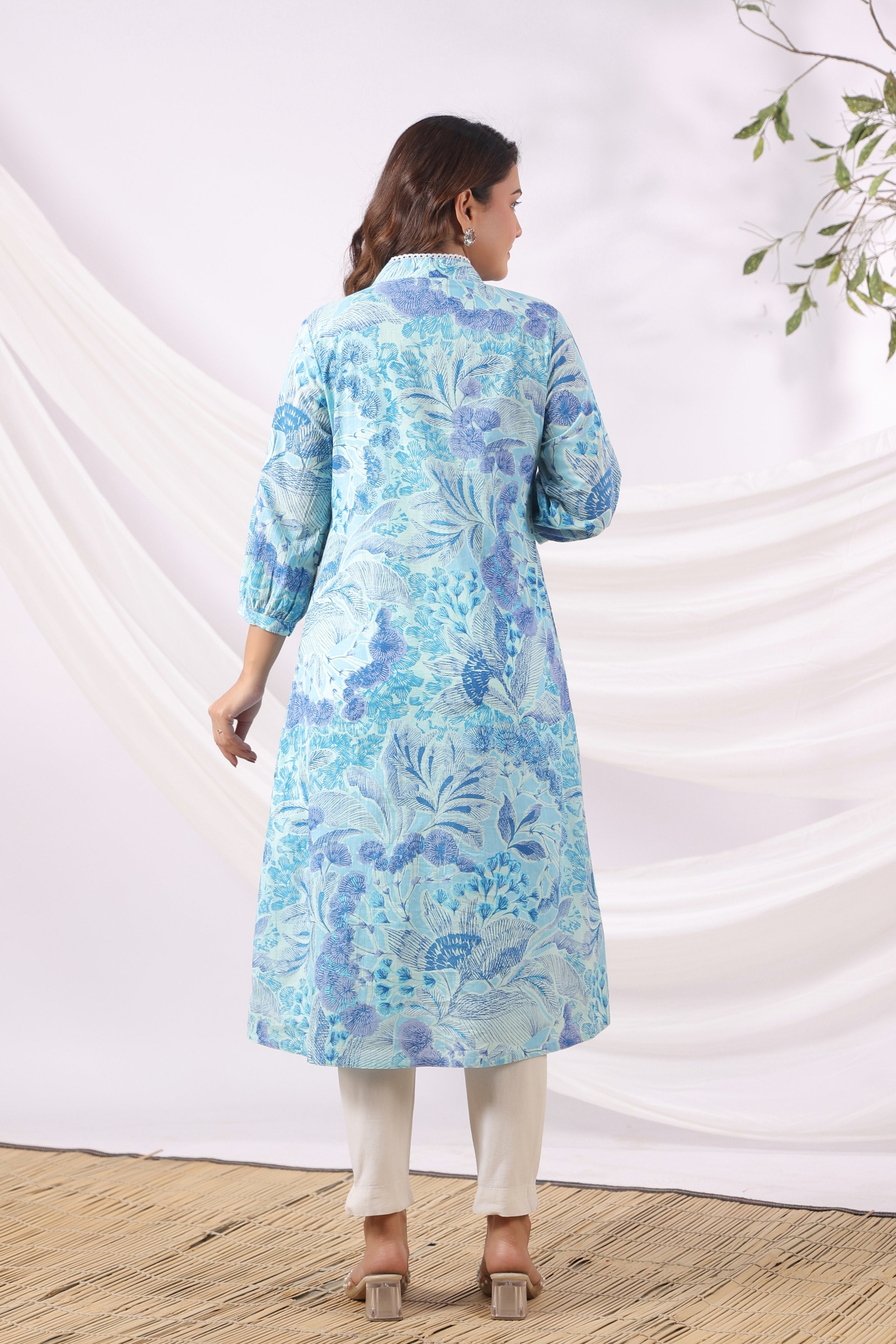 Ocean Petal Sketch Cotton Maternity - Nursing Kurta