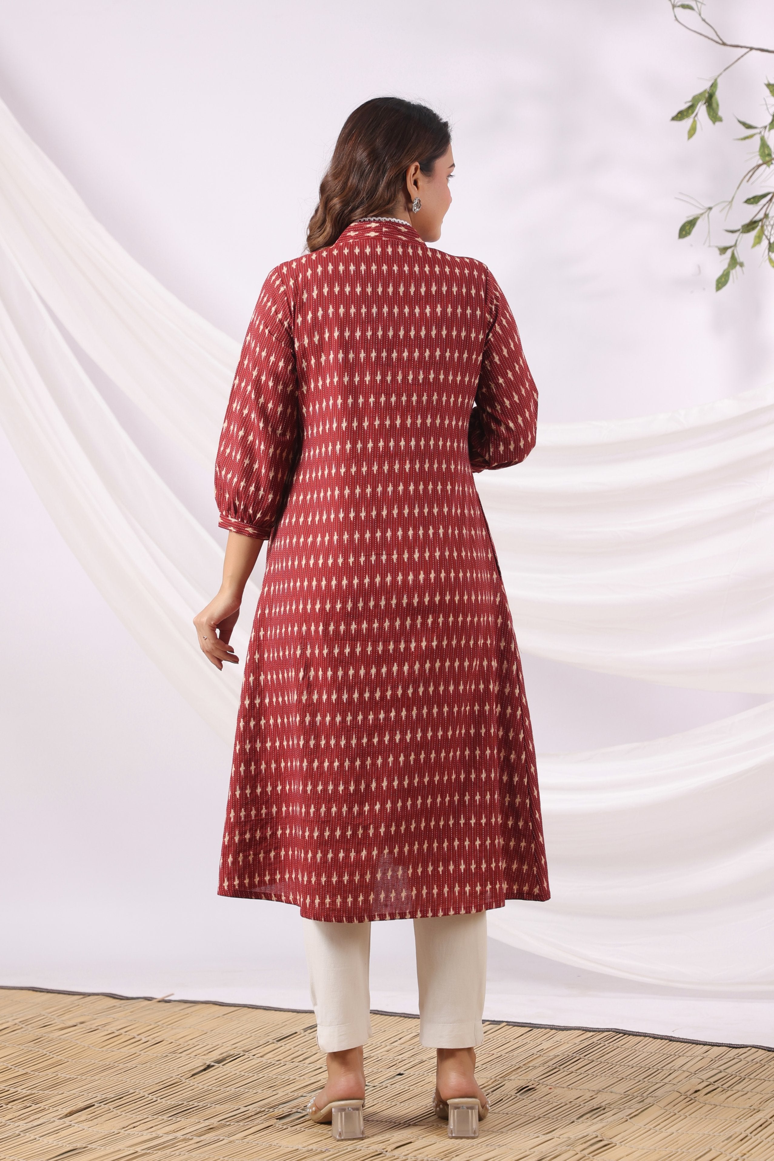 Maroon Micro Ikat Cotton Maternity - Nursing Kurta
