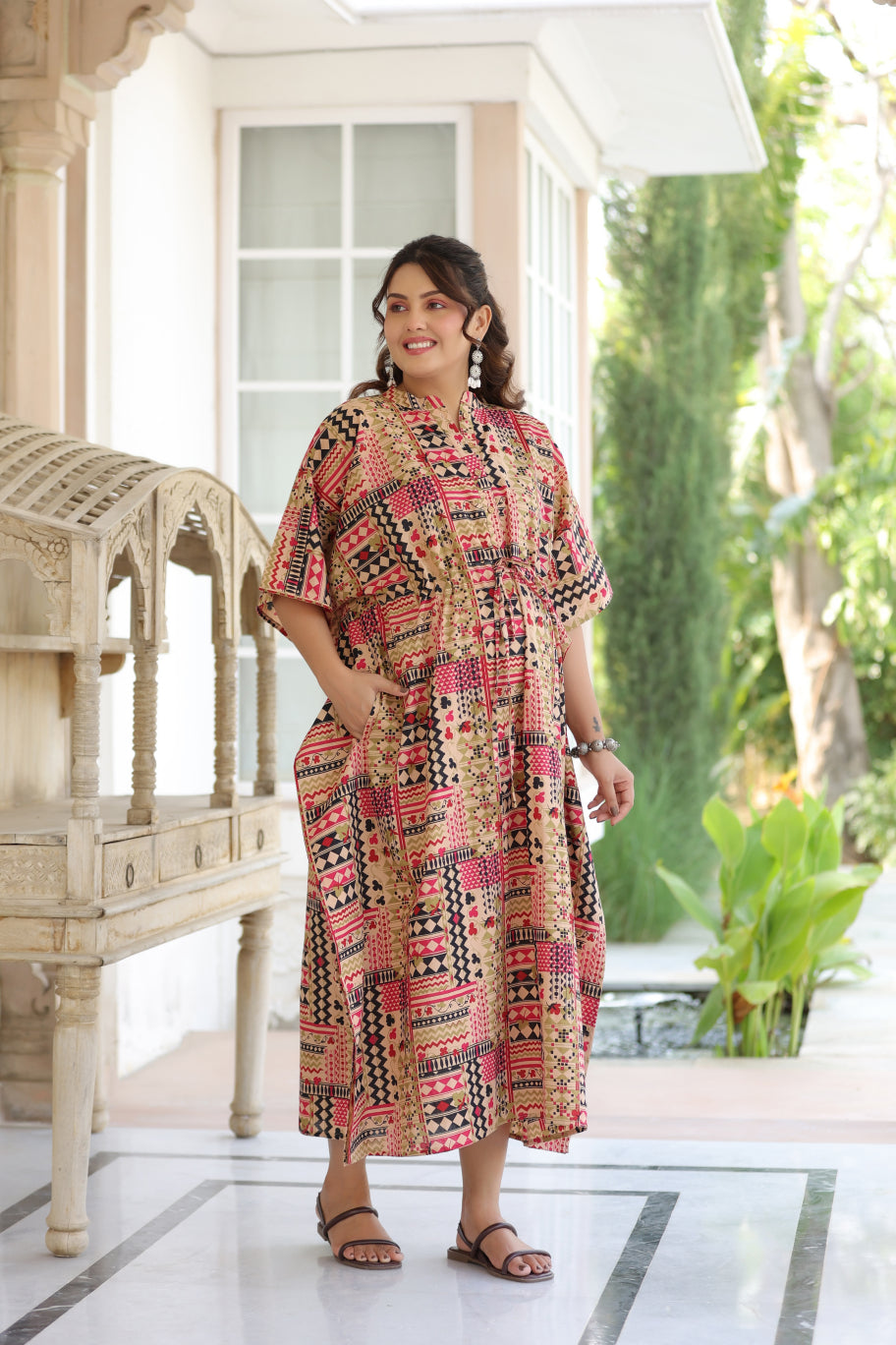 Boho Mosaic Cotton Maternity - Nursing Kaftan ( One-Size )