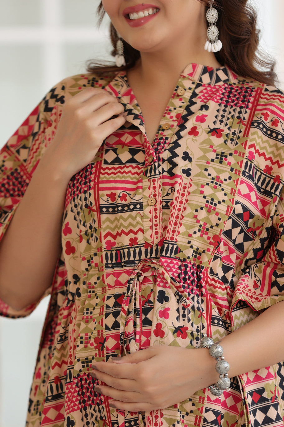 Boho Mosaic Cotton Maternity - Nursing Kaftan ( One-Size )