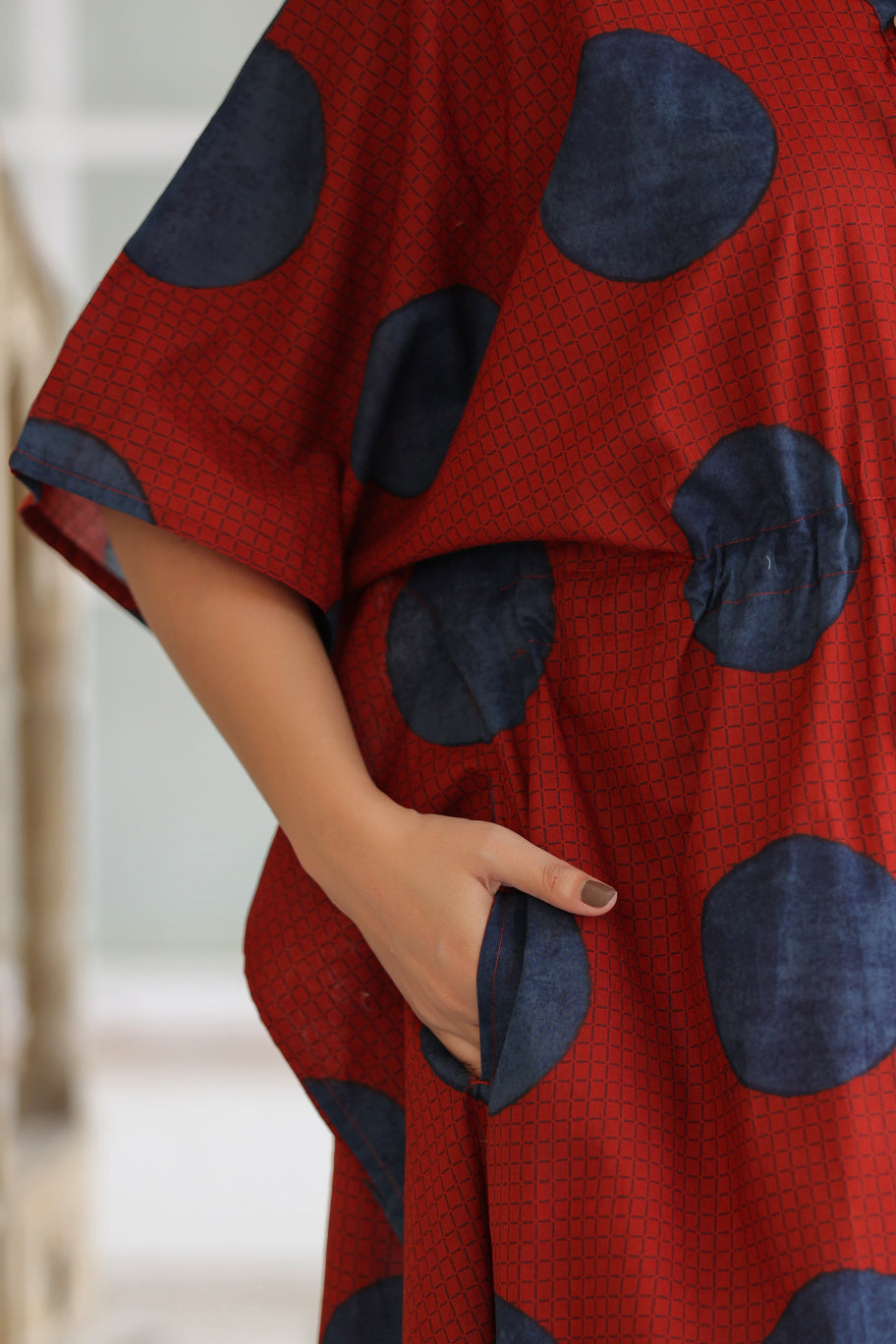 Terracotta Pebble Cotton Maternity - Nursing Kaftan ( One-Size )