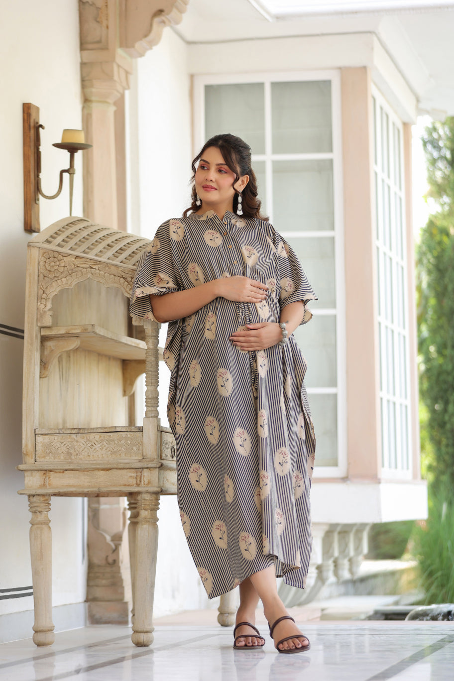 Whispering Blooms Cotton Maternity - Nursing Kaftan ( One-Size )