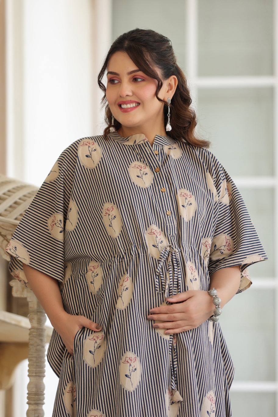 Whispering Blooms Cotton Maternity - Nursing Kaftan ( One-Size )