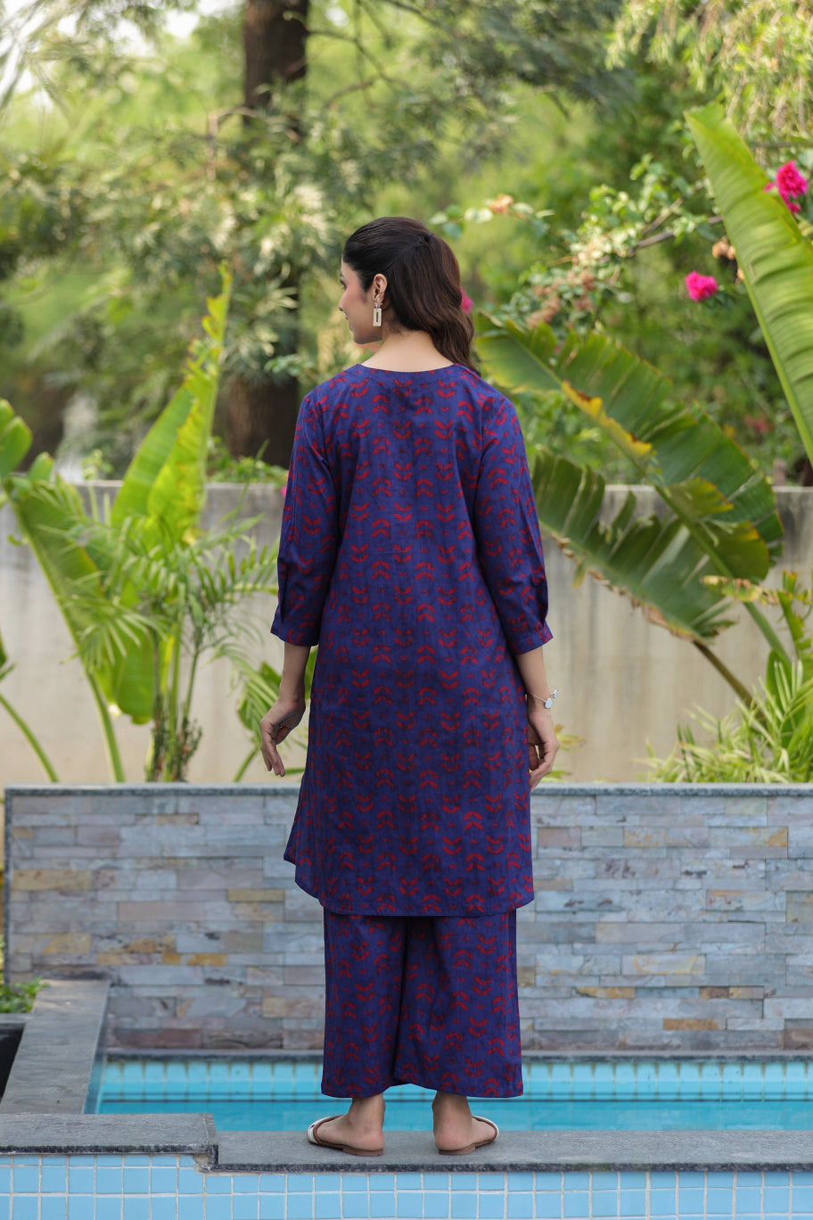 Indigo Maze Cotton Maternity - Nursing Co-ord Set