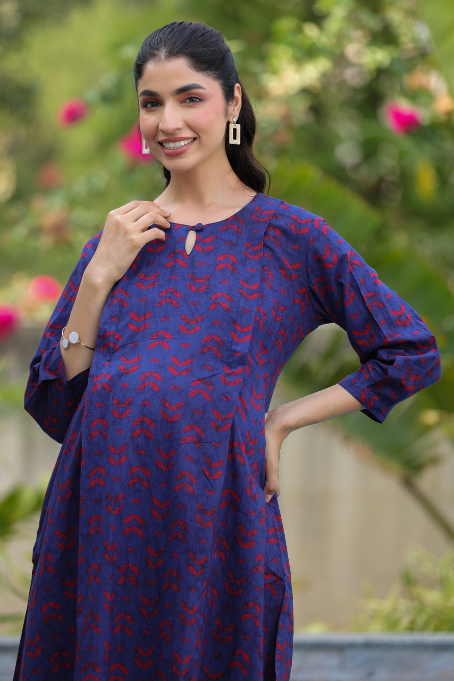 Indigo Maze Cotton Maternity - Nursing Co-ord Set